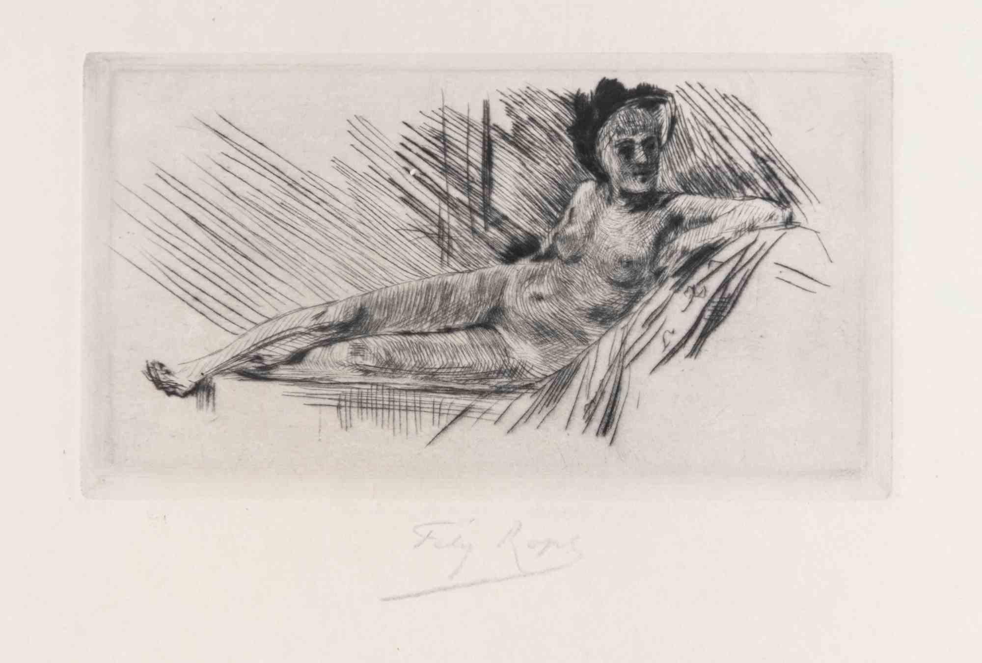 Bondad - Aguafuerte de Félicien Rops - Década de 1880