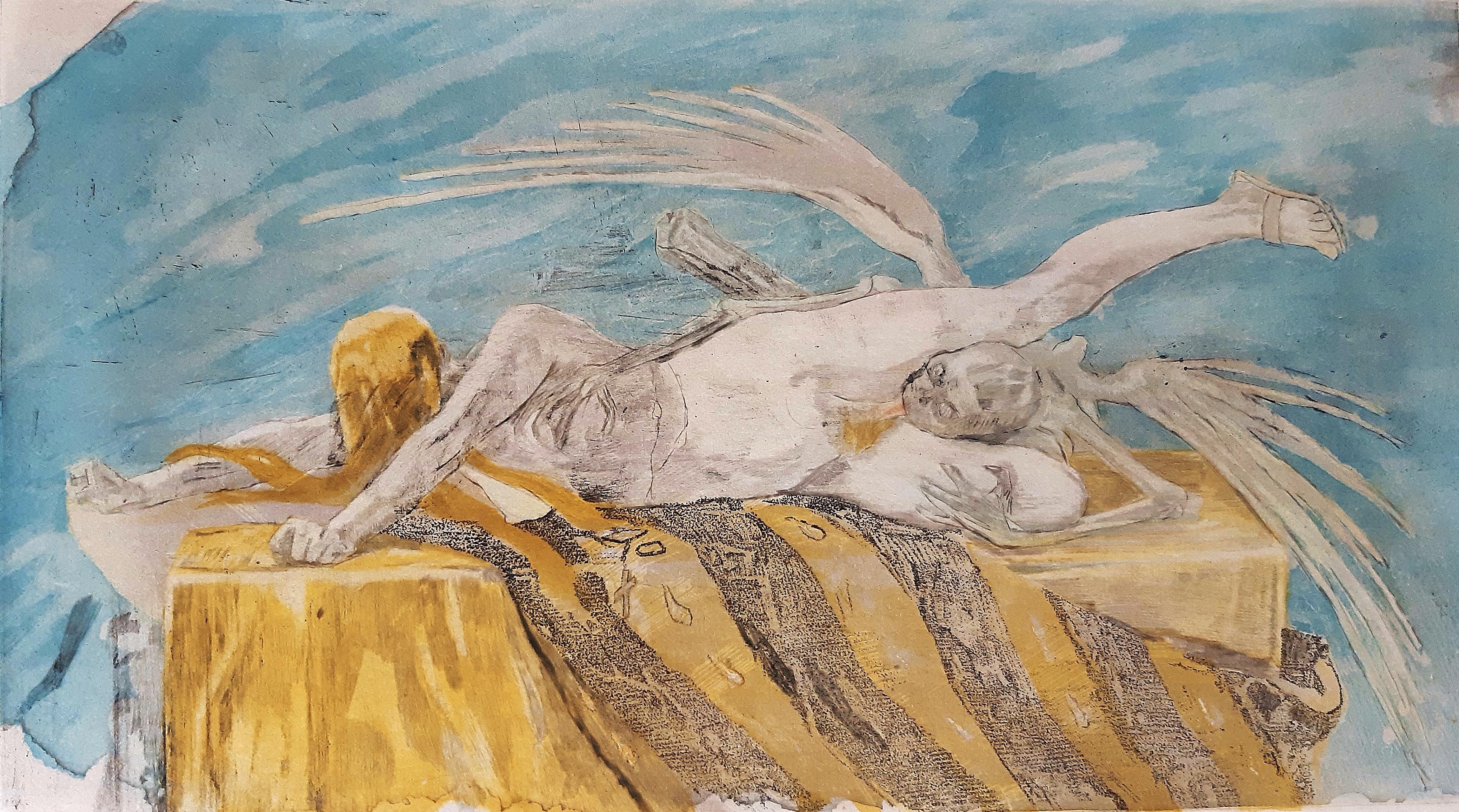L'agonie - Etching by Félicien Rops - 1896