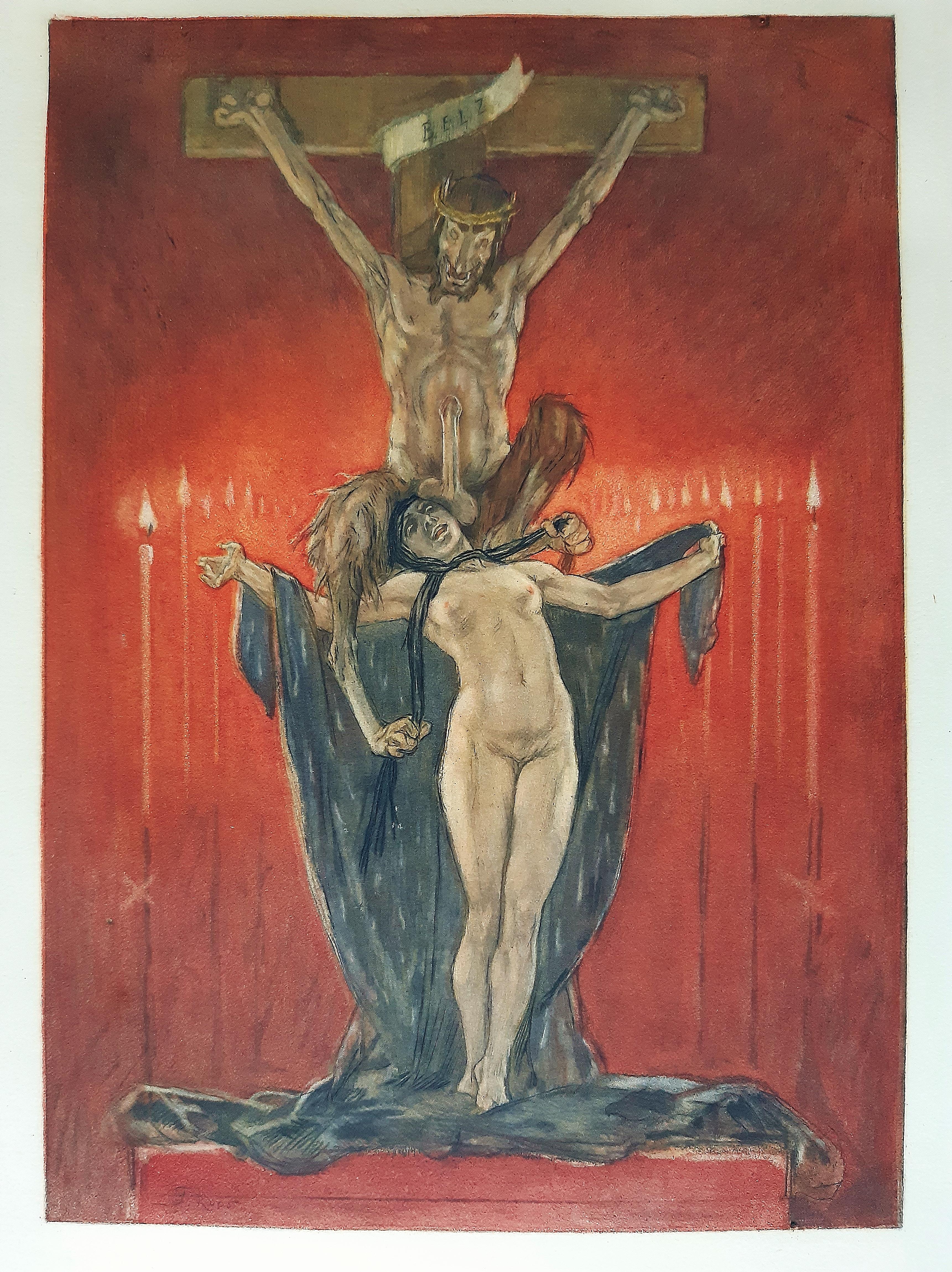 Le Calvaire  - Original Etching and Heliogravure by Félicien Rops - 1882
