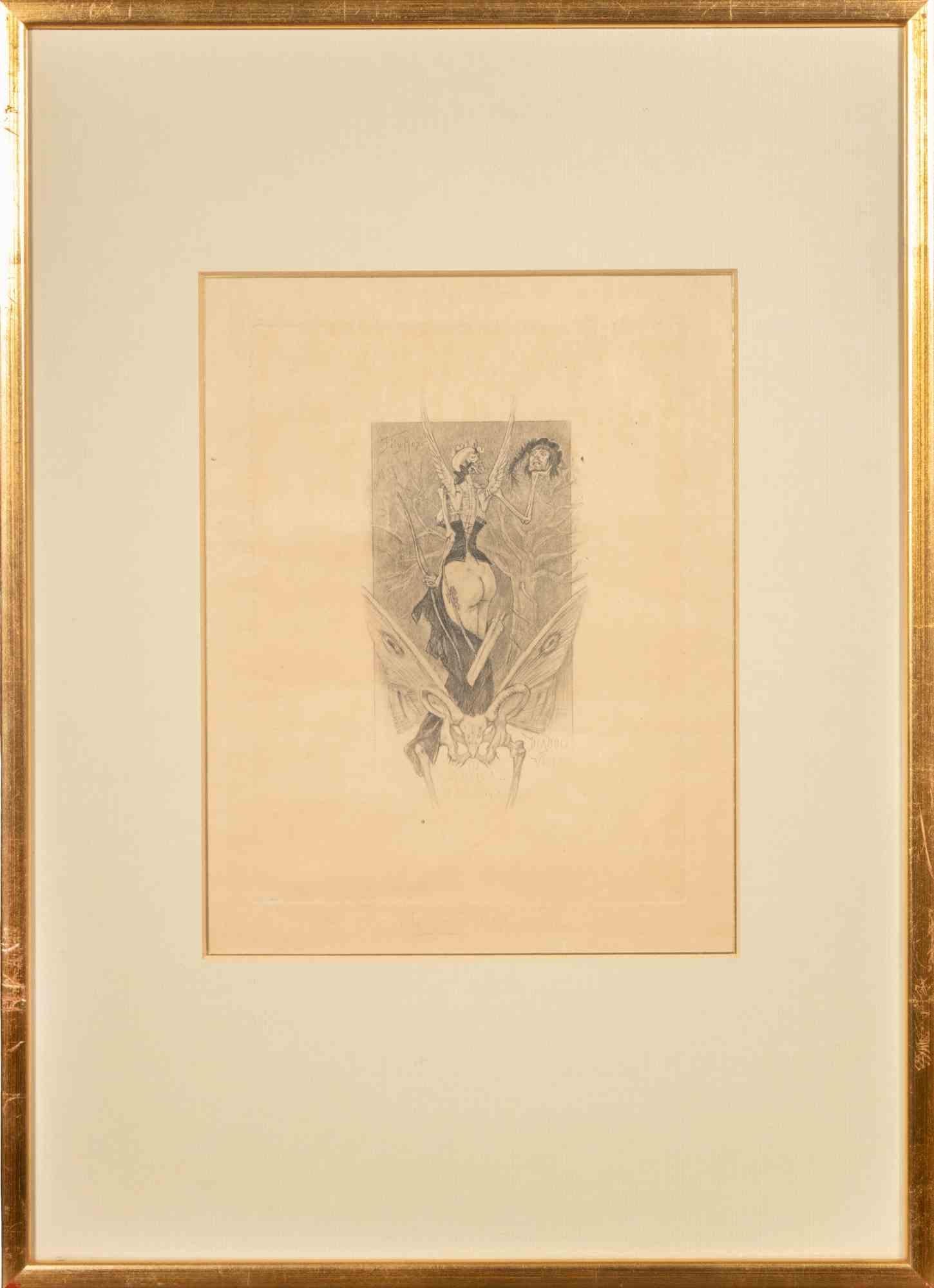 La Iniciación al Amor... - Aguafuerte de Félicien Rops - 1887 en venta 1