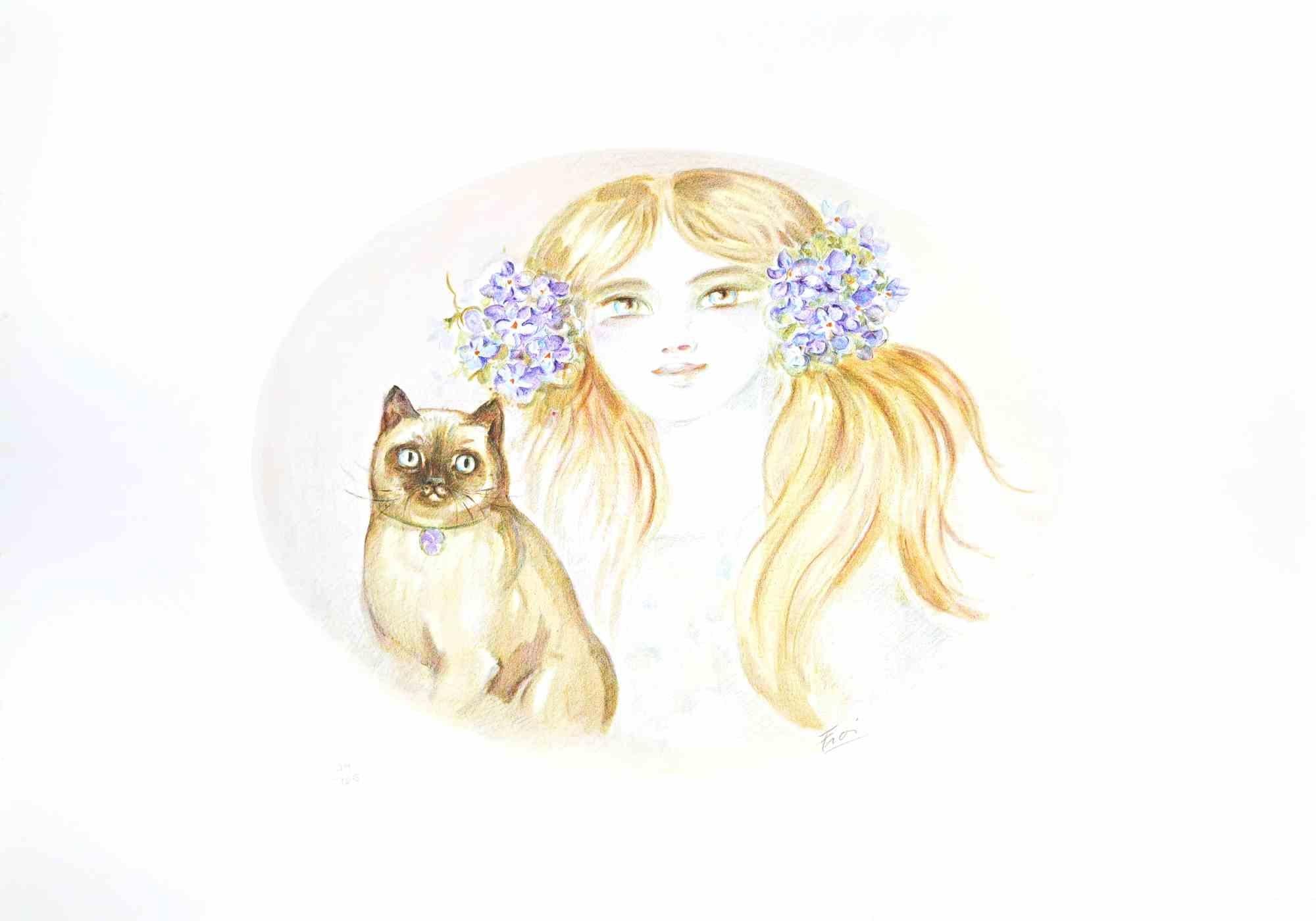 Portrait - Lithograph by Felicita Frai - 1980s For Sale 1