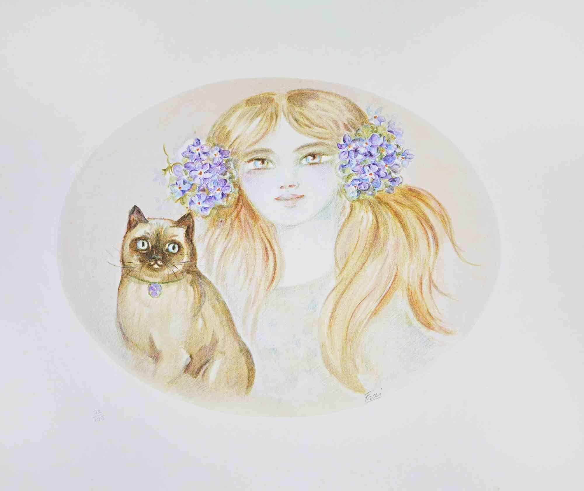 Portrait - Lithograph by Felicita Frai - 1980s