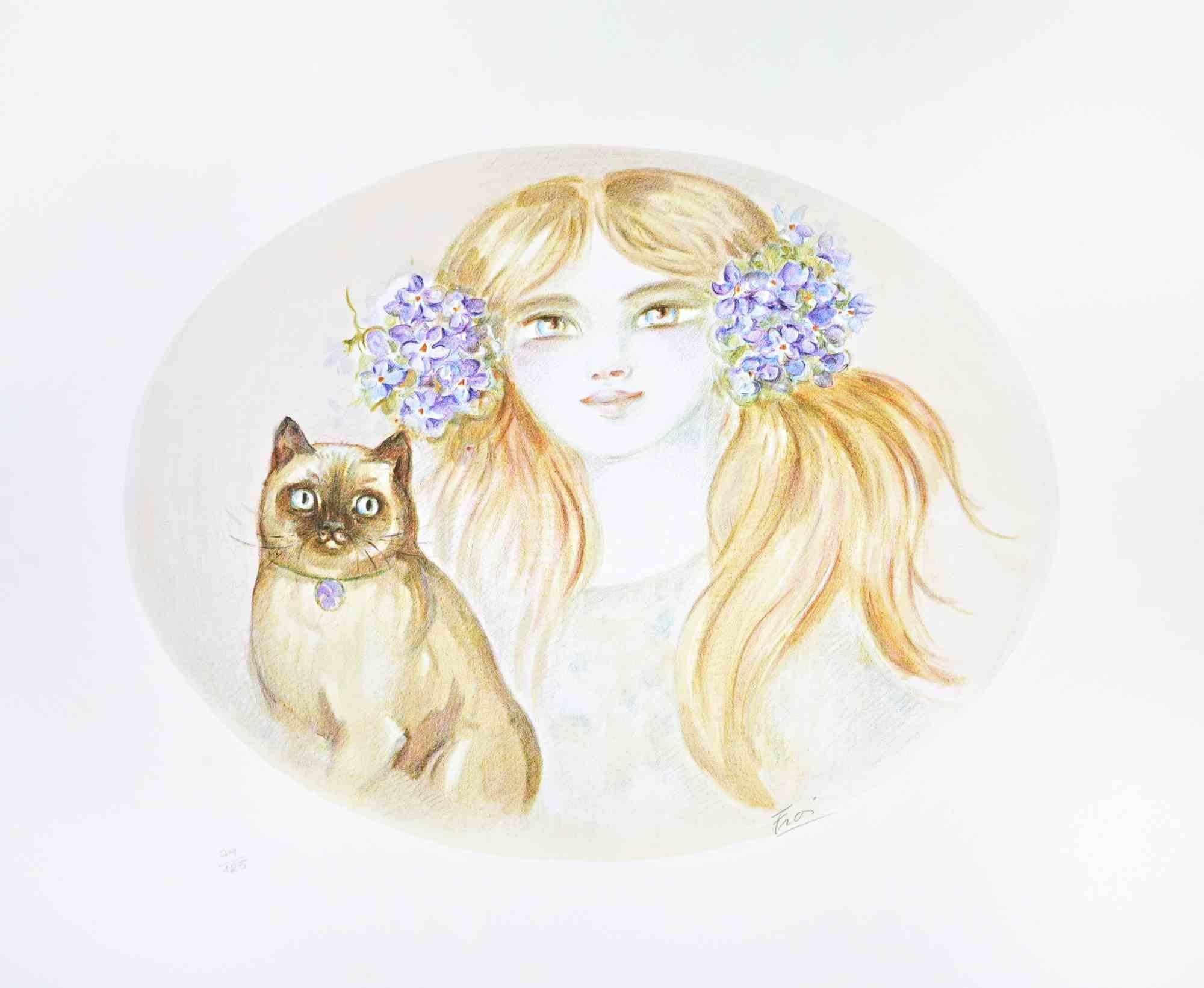 Porträt - Lithographie von Felicita Frai - 1980er Jahre