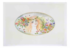Portrait with a Garland of Flowers - Lithograph by Felicita Frai - 1980s