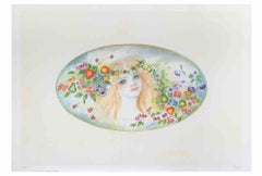 Portrait with a Garland of Flowers - Lithograph by Felicita Frai - 1980s