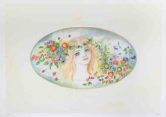 Felicita Frai - Porträt mit einer Blumengirlande - Lithographie von Felicita Frai - 1980er Jahre Porträt mit einer Blumengirlande - Lithographie von Felicita Frai - 1980er Jahre