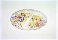 Felicita Frai - Porträt mit einer Blumengirlande - Lithographie von Felicita Frai - 1980er Jahre Porträt mit einer Blumengirlande - Lithographie von Felicita Frai - 1980er Jahre