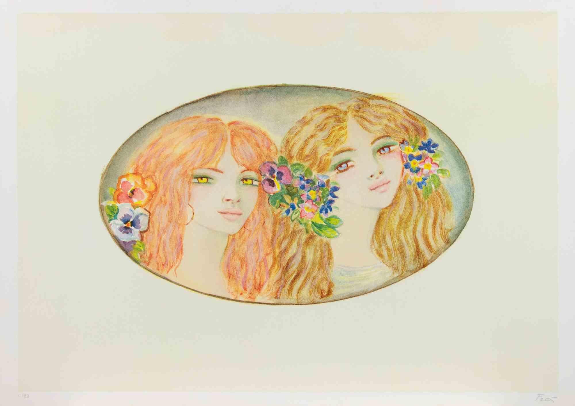 Two Girls - Lithograph by Felicita Frai - 1980s