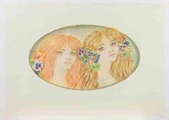 Due ragazze - Litografia di Felicita Frai - Anni '80