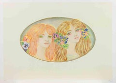 Due ragazze - Litografia di Felicita Frai - Anni '80