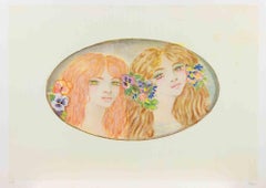 Dos chicas - Litografía de Felicita Frai - Años 80
