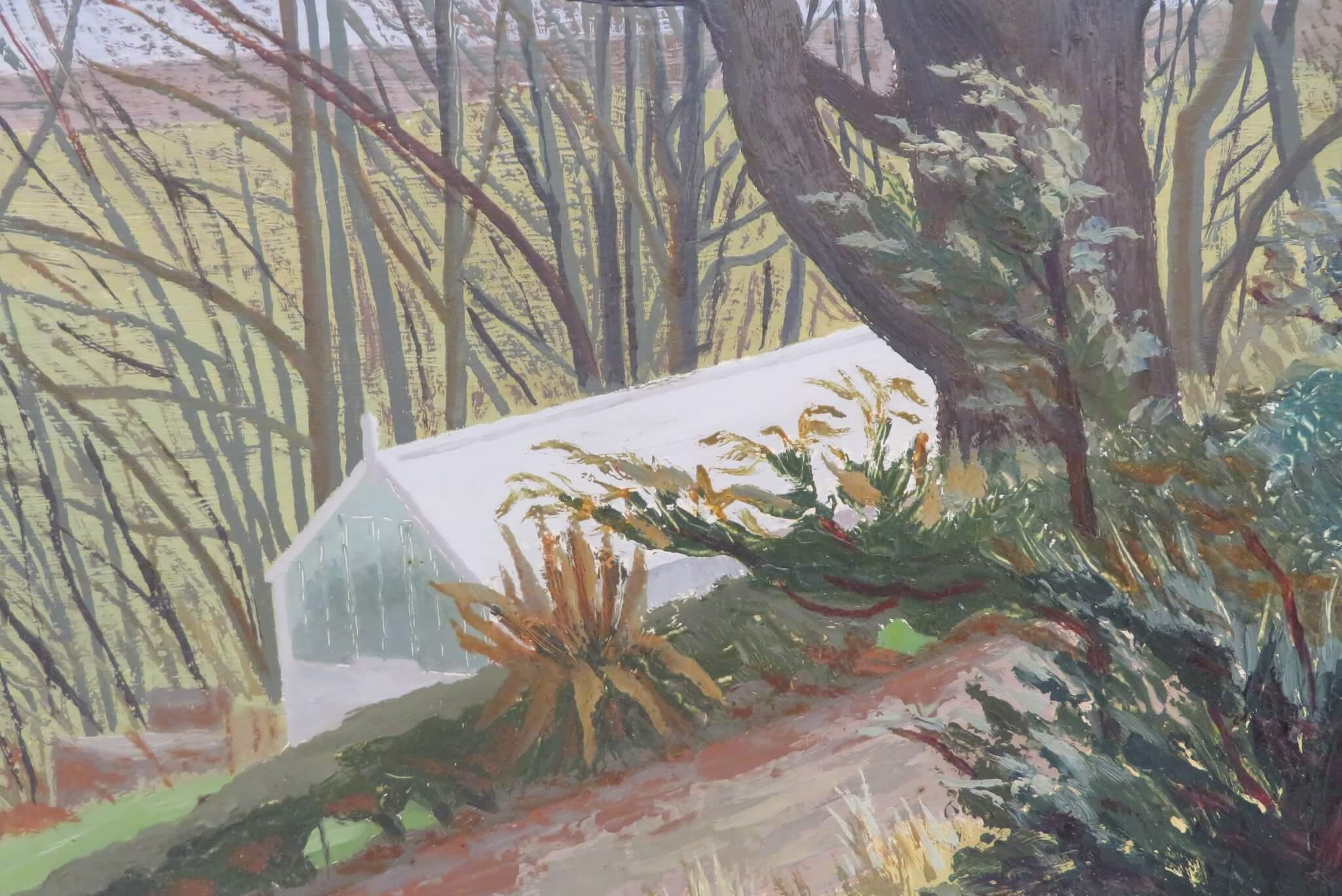 (1913-2009)Galés finales del siglo XX PINTURA ORIGINAL AL ÓLEO El borde del jardín - Painting Posimpresionista de Felicity Charlton