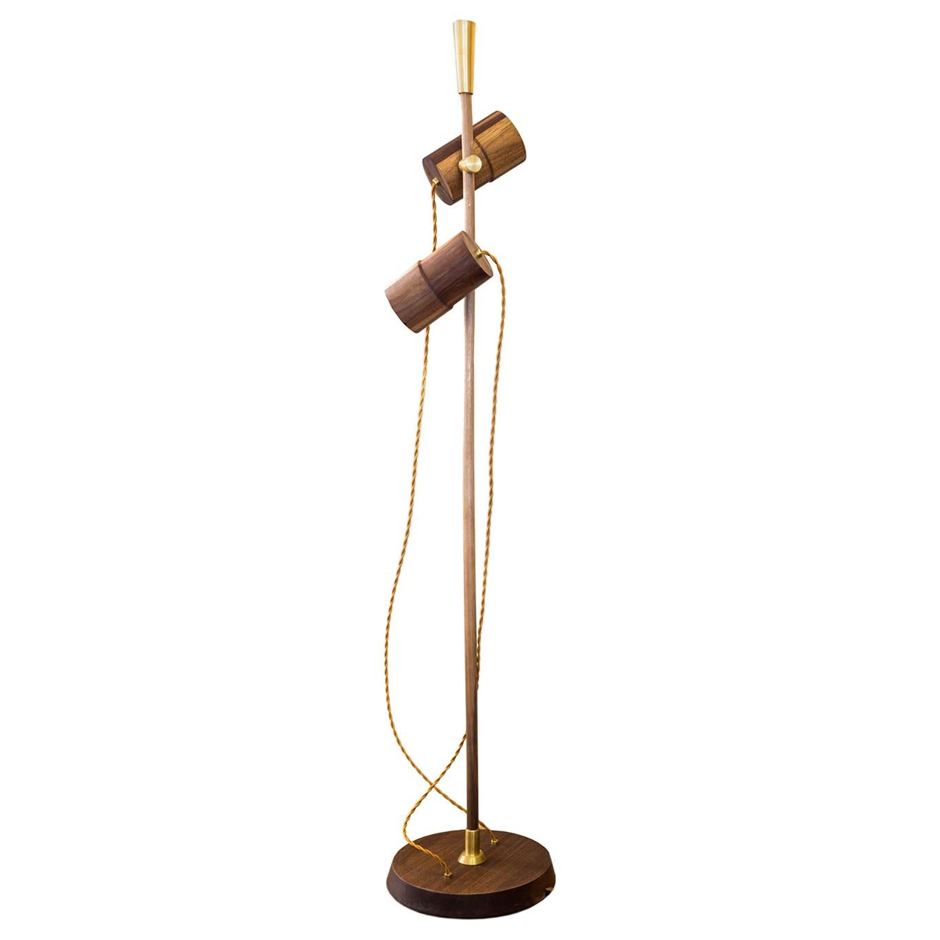 "Felina I" Contemporary Floor Lamp, Walnut, Solid Brass For Sale