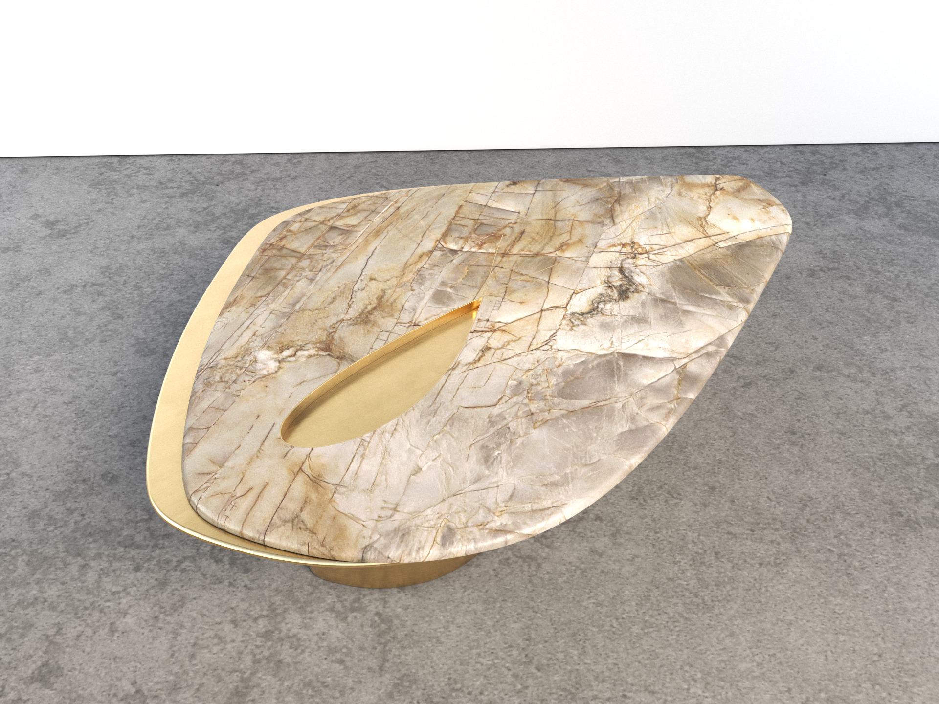 Postmoderne Table basse unique Feline III Calafate Quartzite et laiton de Grzegorz Majka en vente