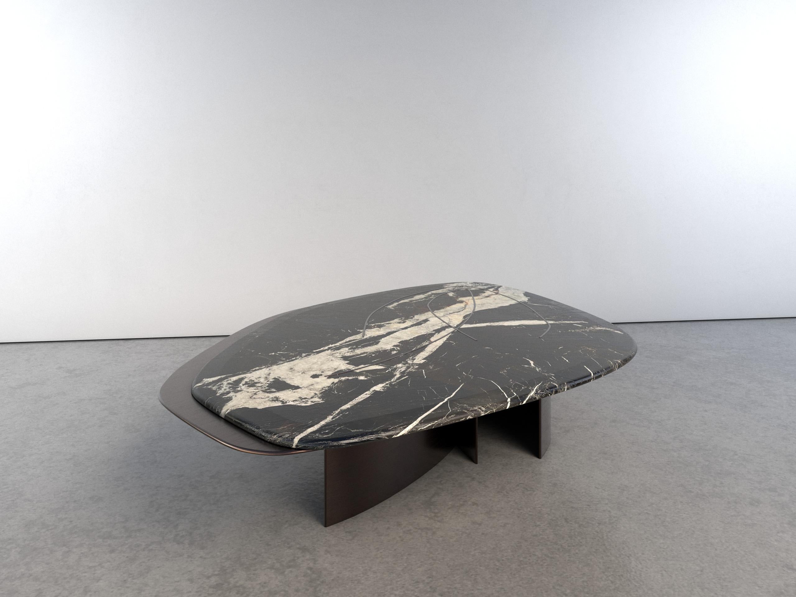 Feline IV Sky Night Quartzite And Bronze Unique Coffee Table by Grzegorz Majka For Sale 2