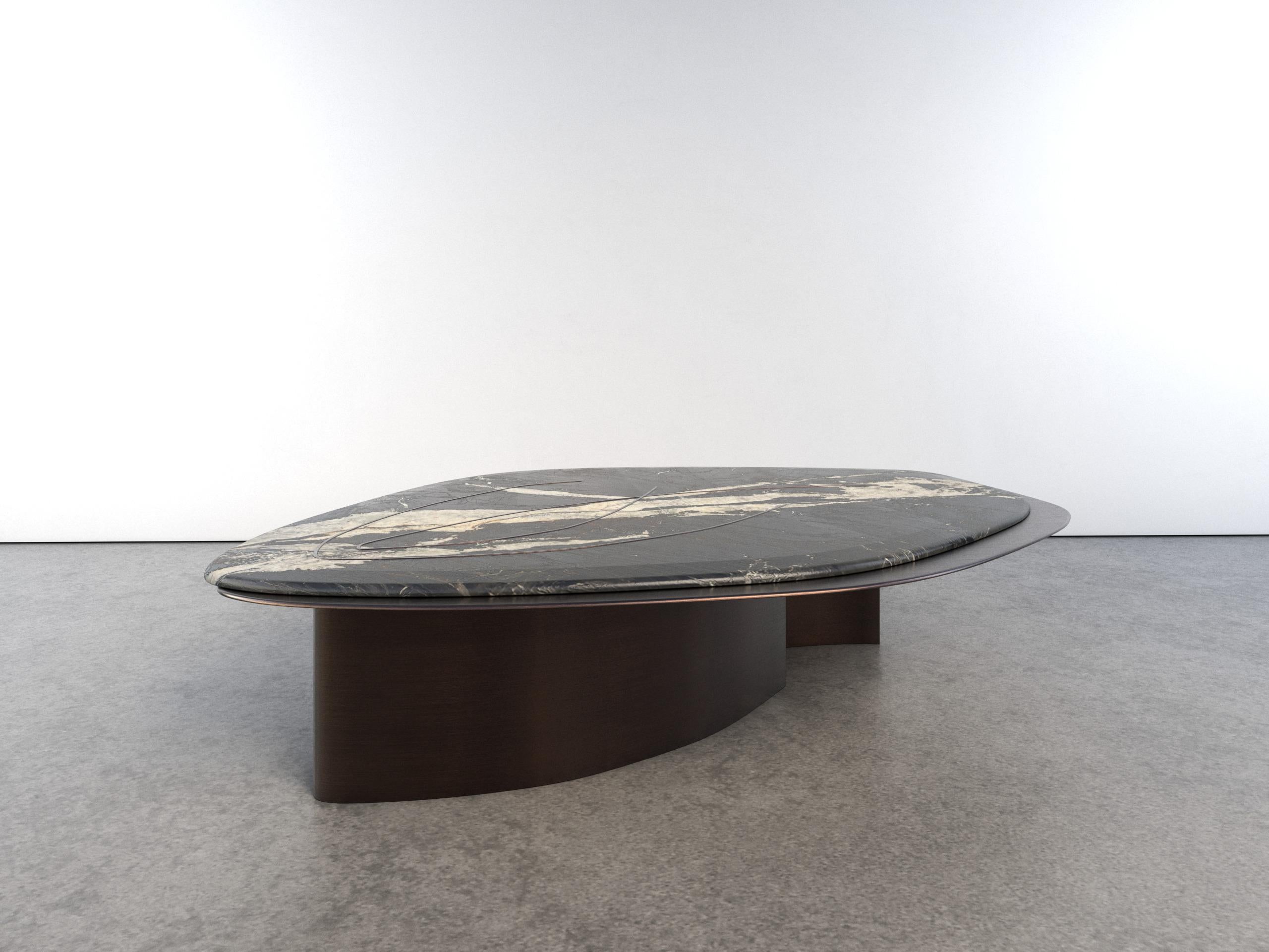 Post-Modern Feline IV Sky Night Quartzite And Bronze Unique Coffee Table by Grzegorz Majka For Sale