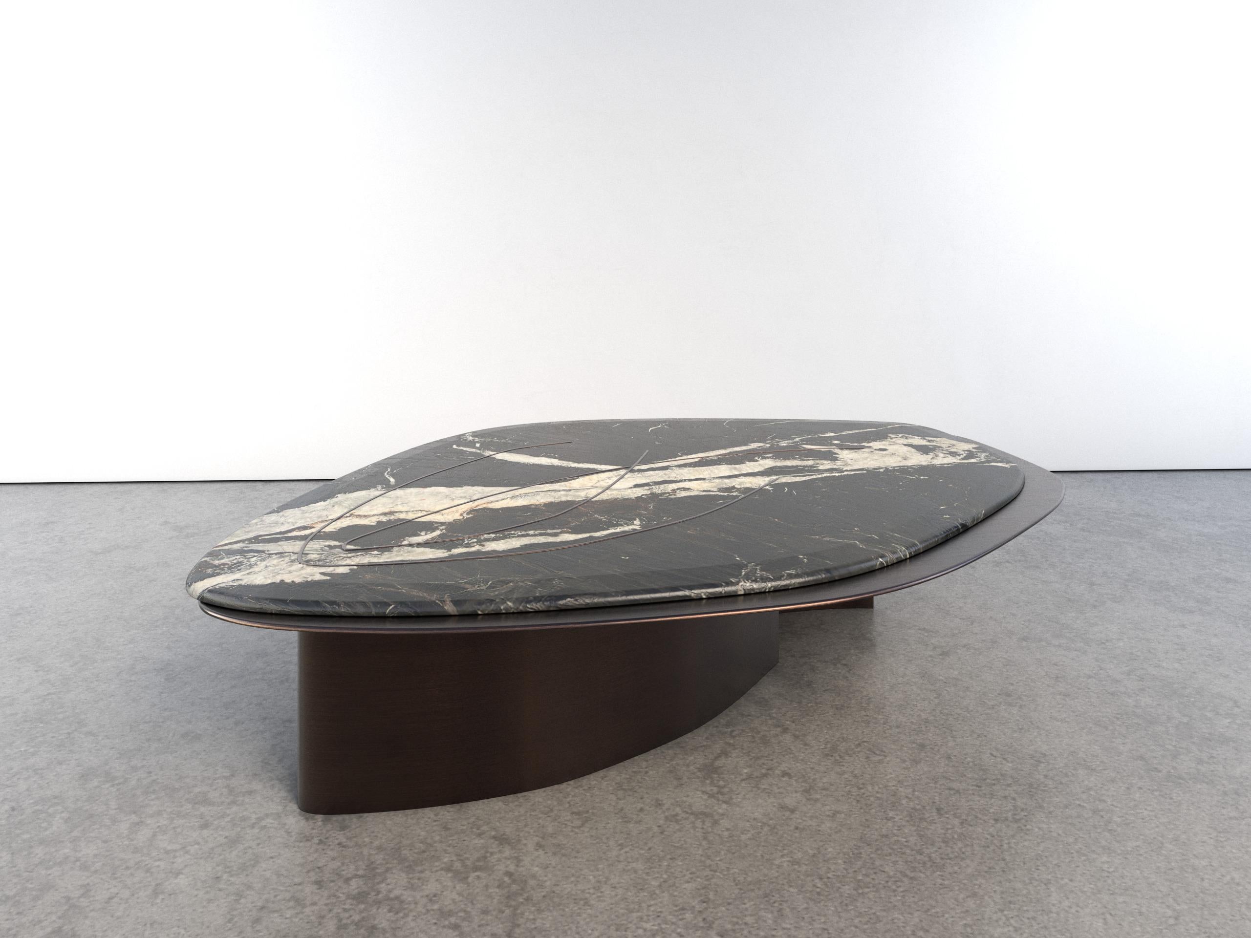British Feline IV Sky Night Quartzite And Bronze Unique Coffee Table by Grzegorz Majka For Sale