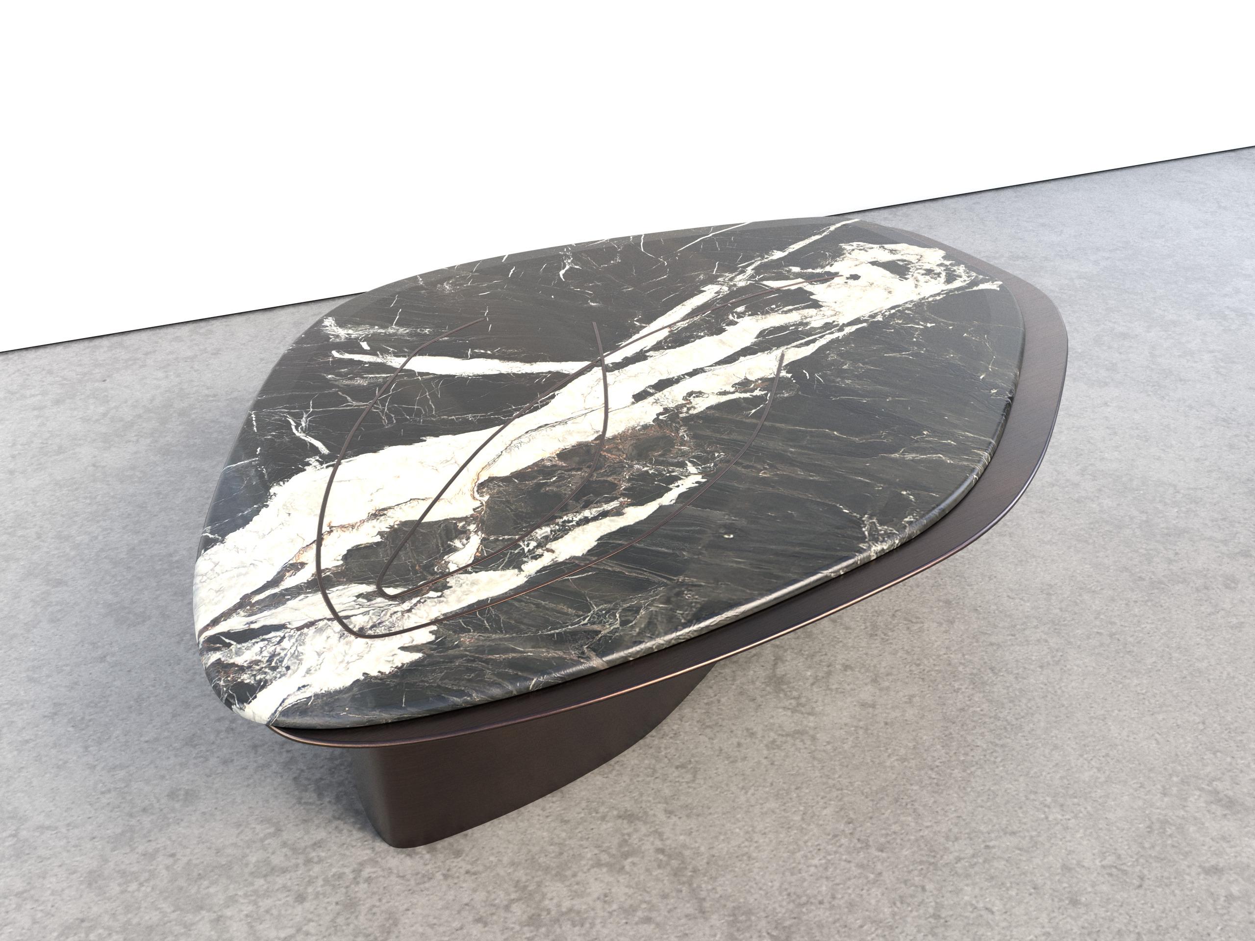 Other Feline IV Sky Night Quartzite And Bronze Unique Coffee Table by Grzegorz Majka For Sale