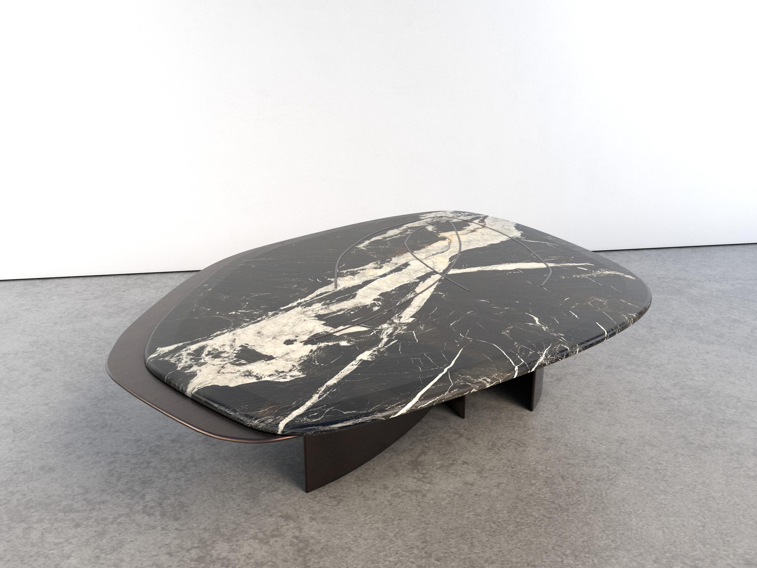 Contemporary Feline IV Sky Night Quartzite And Bronze Unique Coffee Table by Grzegorz Majka For Sale