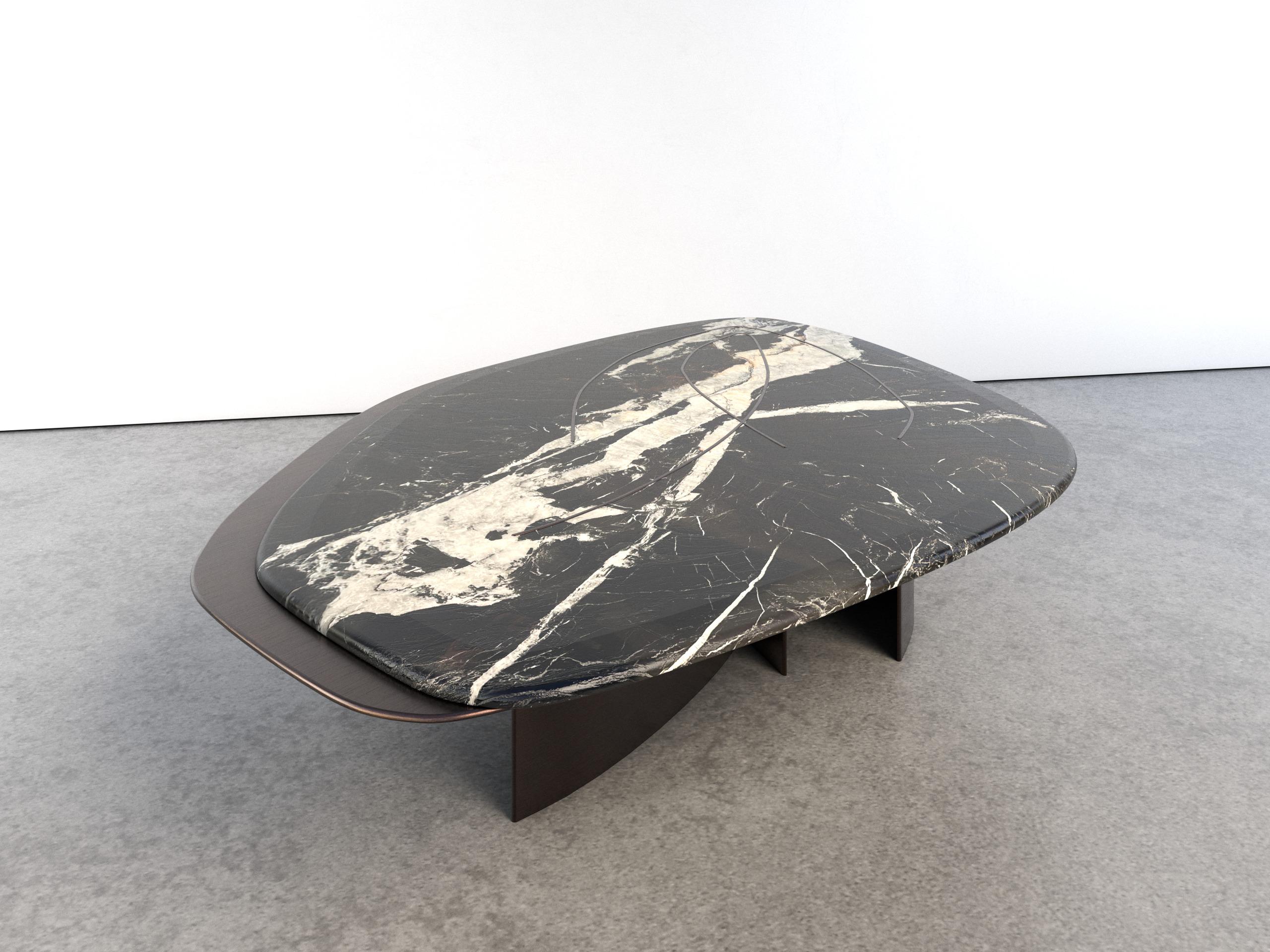 Stone Feline IV Sky Night Quartzite And Bronze Unique Coffee Table by Grzegorz Majka For Sale
