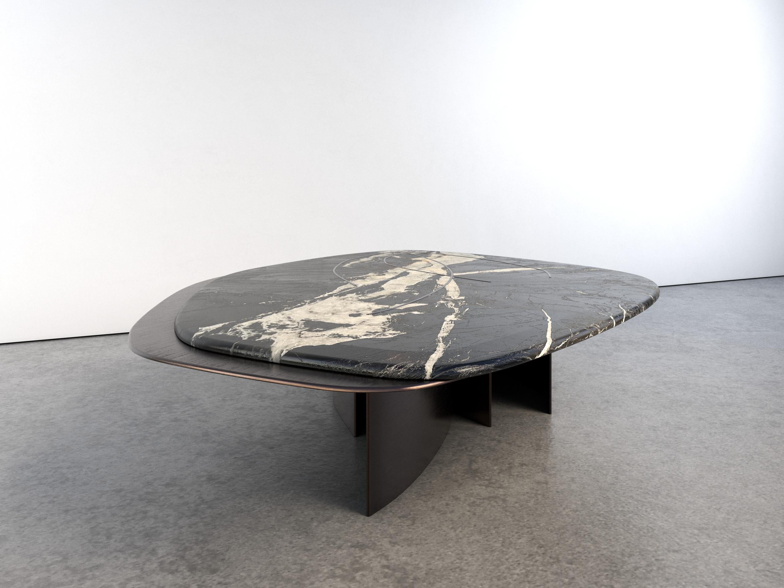 Feline IV Sky Night Quartzite And Bronze Unique Coffee Table by Grzegorz Majka For Sale 1