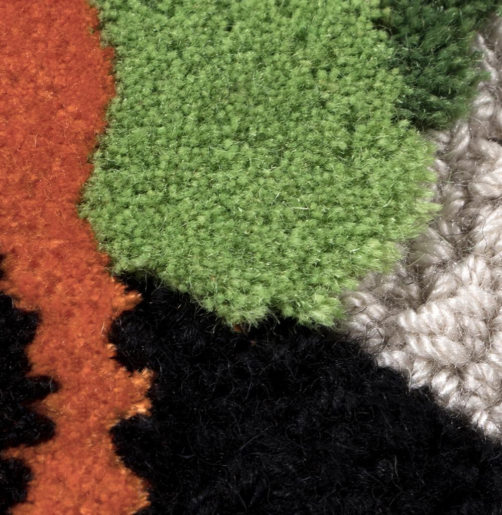 Modern Feline Multicolored Area Rug in Hand-Tufted Wool & Botanical Silk For Sale