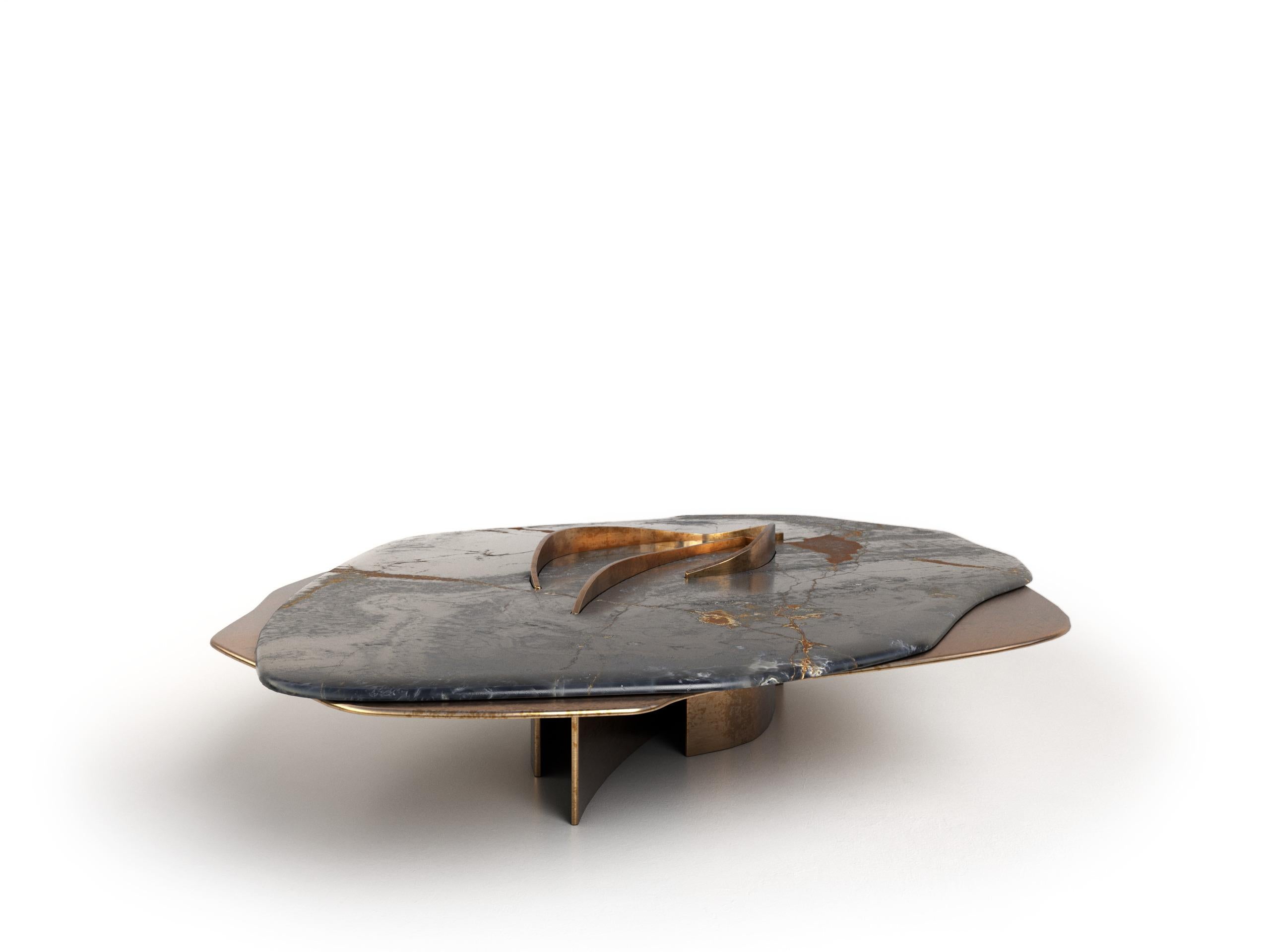Laiton Feline VII Black Onyx and Solid Brass Unique Coffee Table by Grzegorz Majka en vente