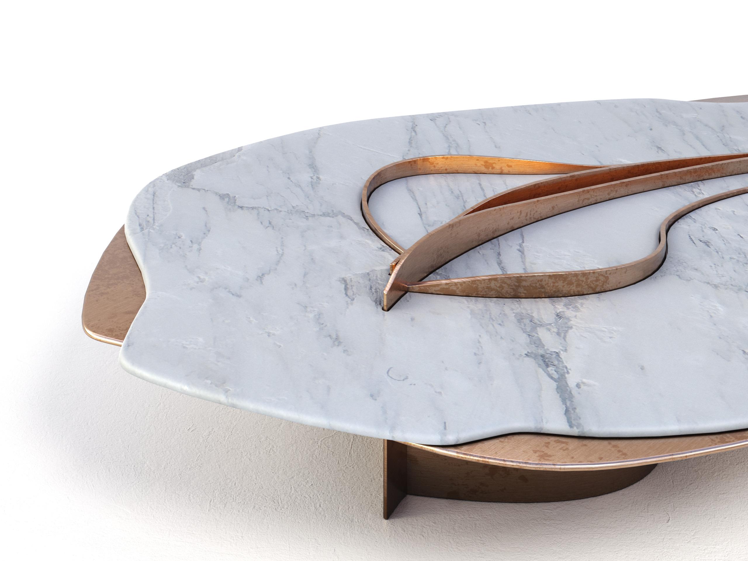 Postmoderne Table basse unique Feline VIII Calacatta en marbre et laiton de Grzegorz Majka en vente