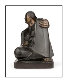Felipe Castaneda Original Bronze Juana Portrait Sculpture Modern Cubism Artwork