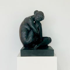 "Untitled" bronze sculpture of seated female figure by artist Felipe Castañeda