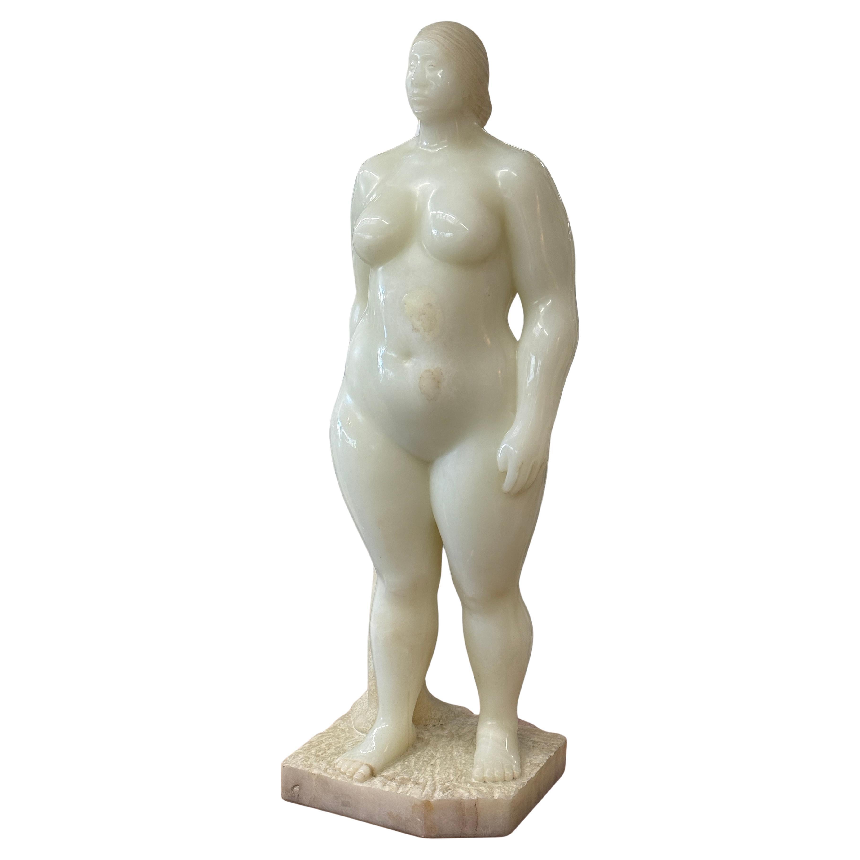 Felipe Castaneda White Onyx Life Size Sculpture of a Nude Woman en vente