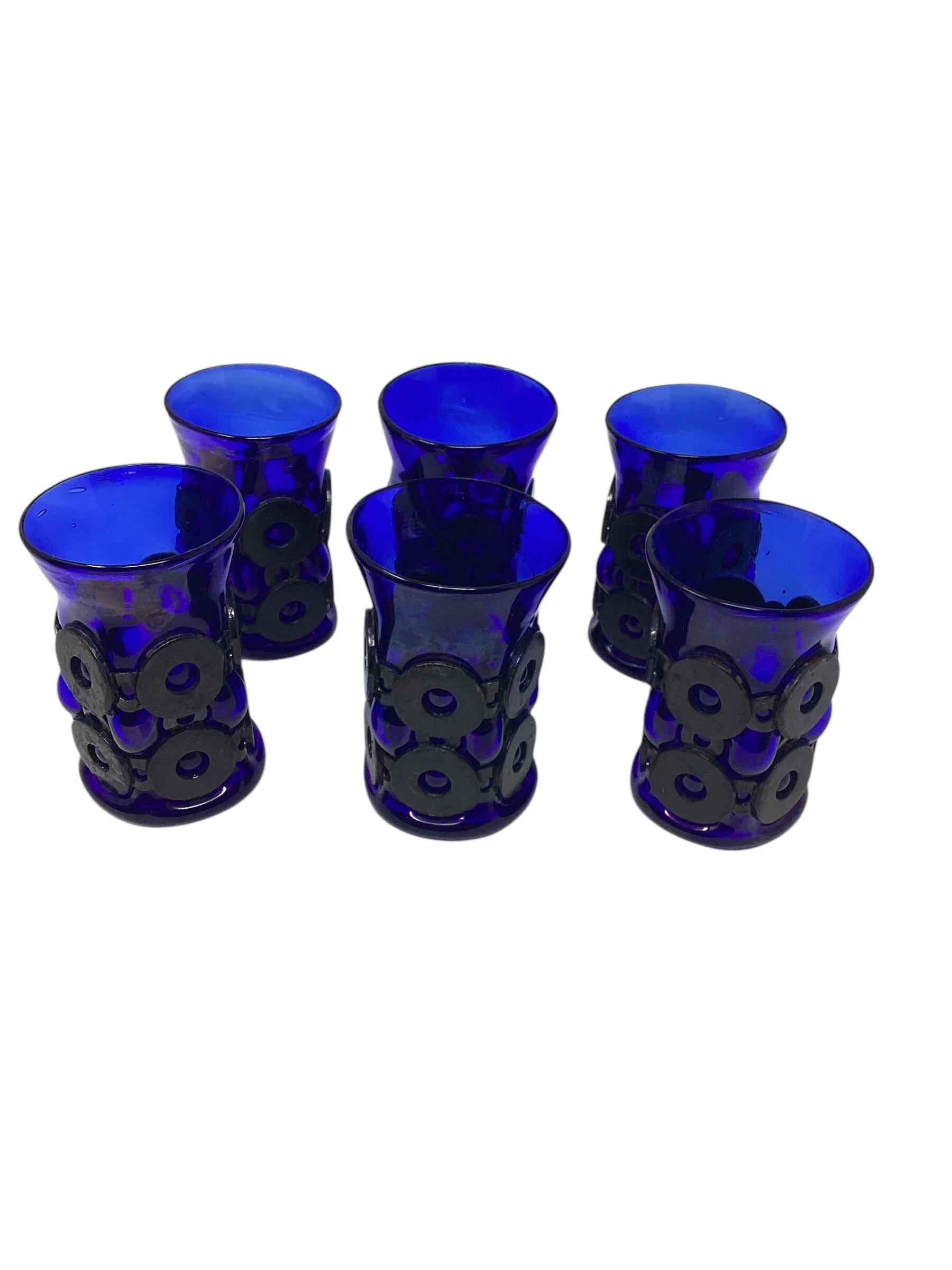 20ième siècle Felipe Deflinger, ensemble de cocktail en cage bleu cobalt du milieu du siècle dernier en vente