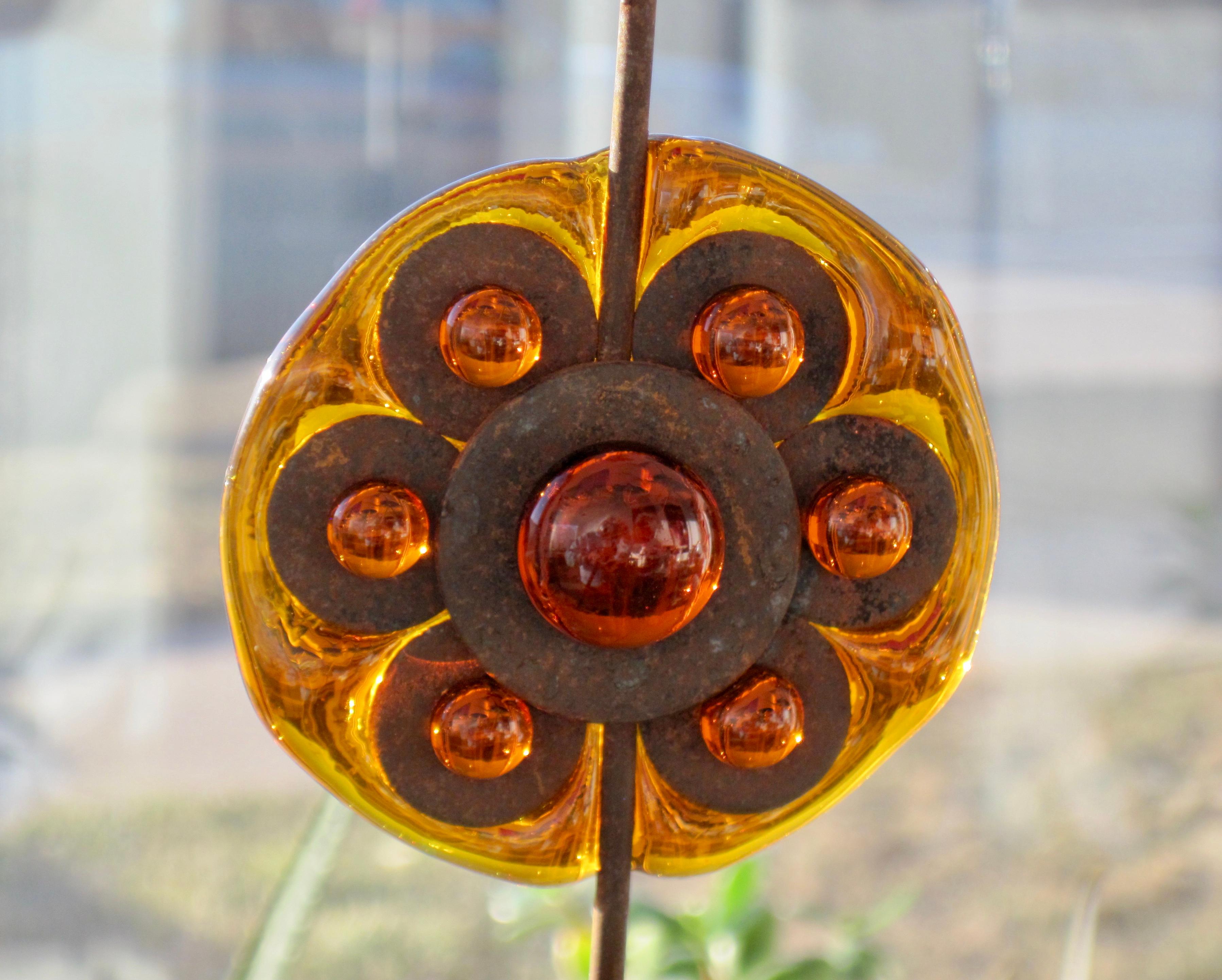 Mexican Felipe Delfinger Art Glass Flower Sun Catcher For Sale