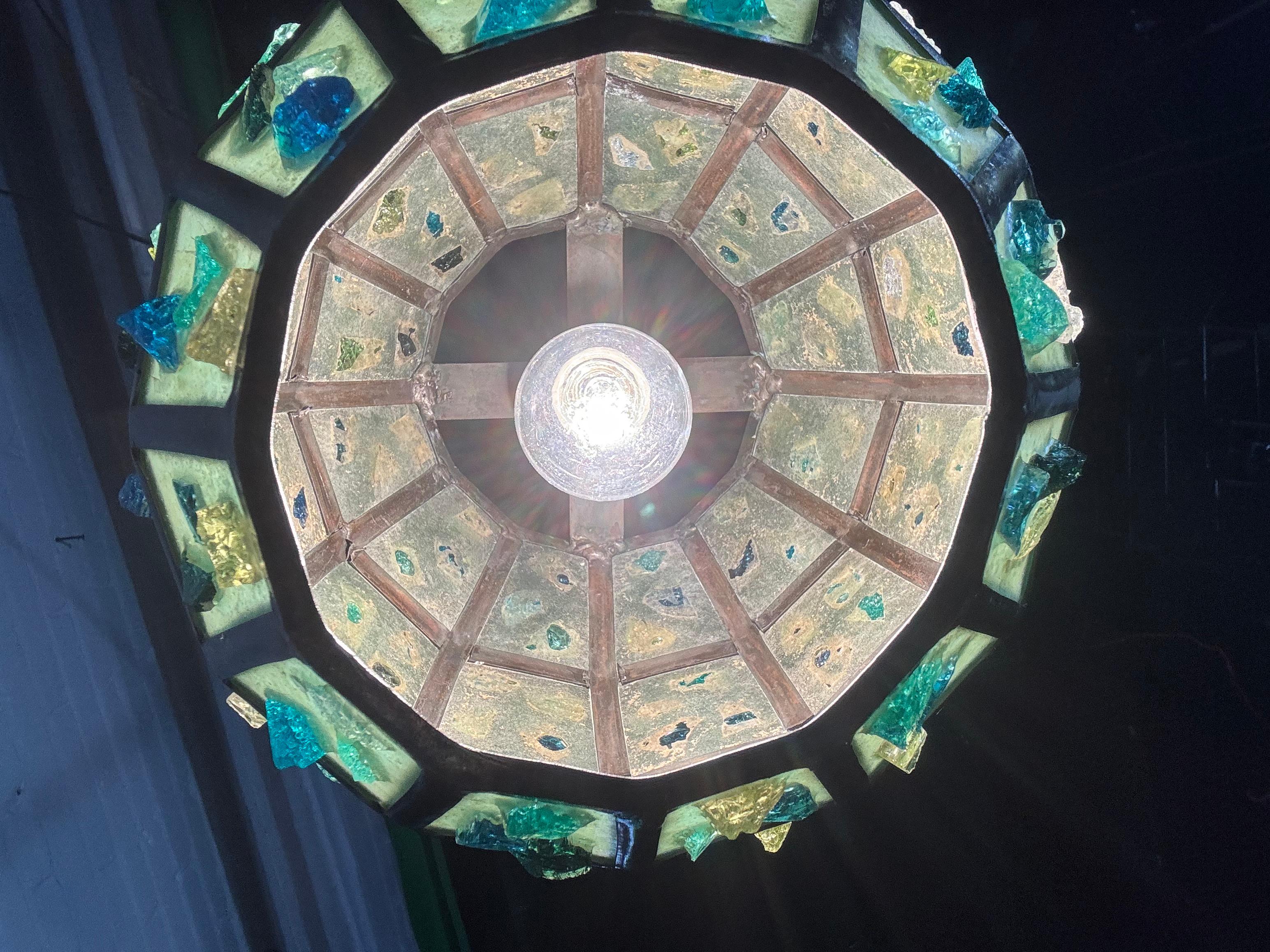 Felipe Delfinger attr. Modernist Brutalist Chunk Glass Hanging Pendant Lamps en vente 4