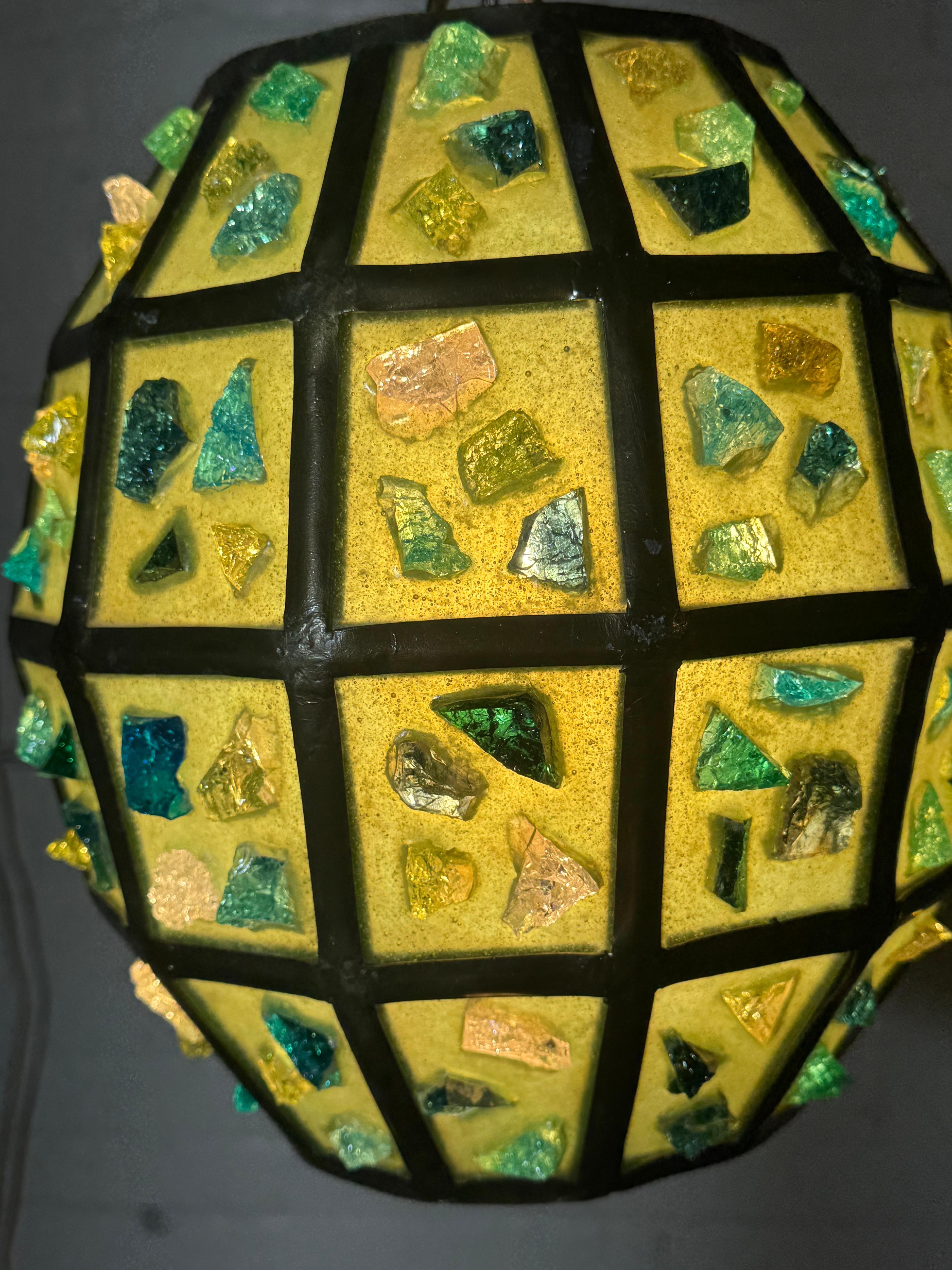 Felipe Delfinger attr. Modernist Brutalist Chunk Glass Hanging Pendant Lamps en vente 5