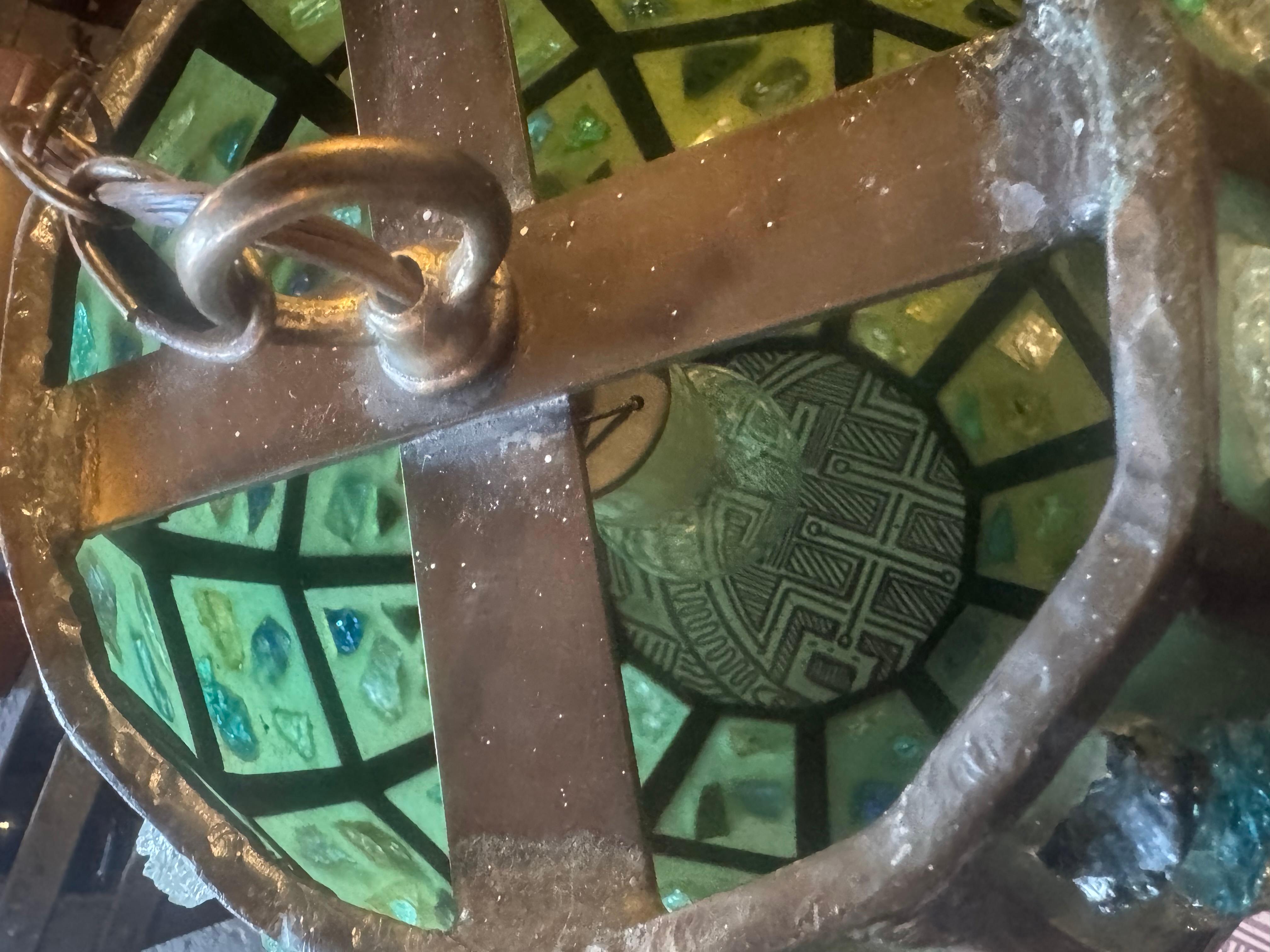 Felipe Delfinger attr. Modernist Brutalist Chunk Glass Hanging Pendant Lamps en vente 6