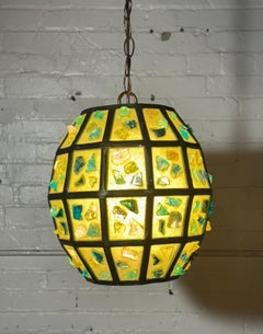 Felipe Delfinger attr. Modernist Brutalist Chunk Glass Hanging Pendant Lamps