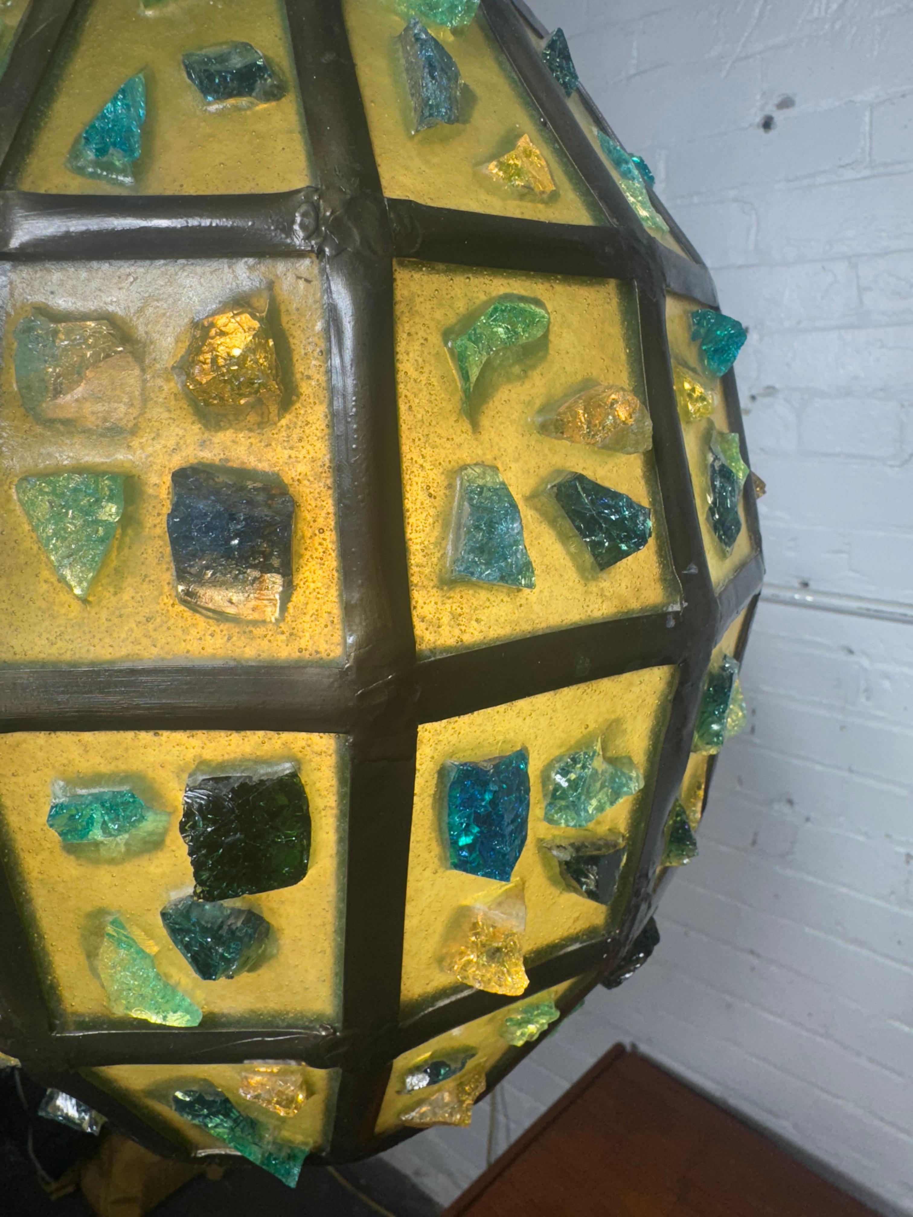 Felipe Delfinger attr. Modernist Brutalist Chunk Glass Hanging Pendant Lamps en vente 1