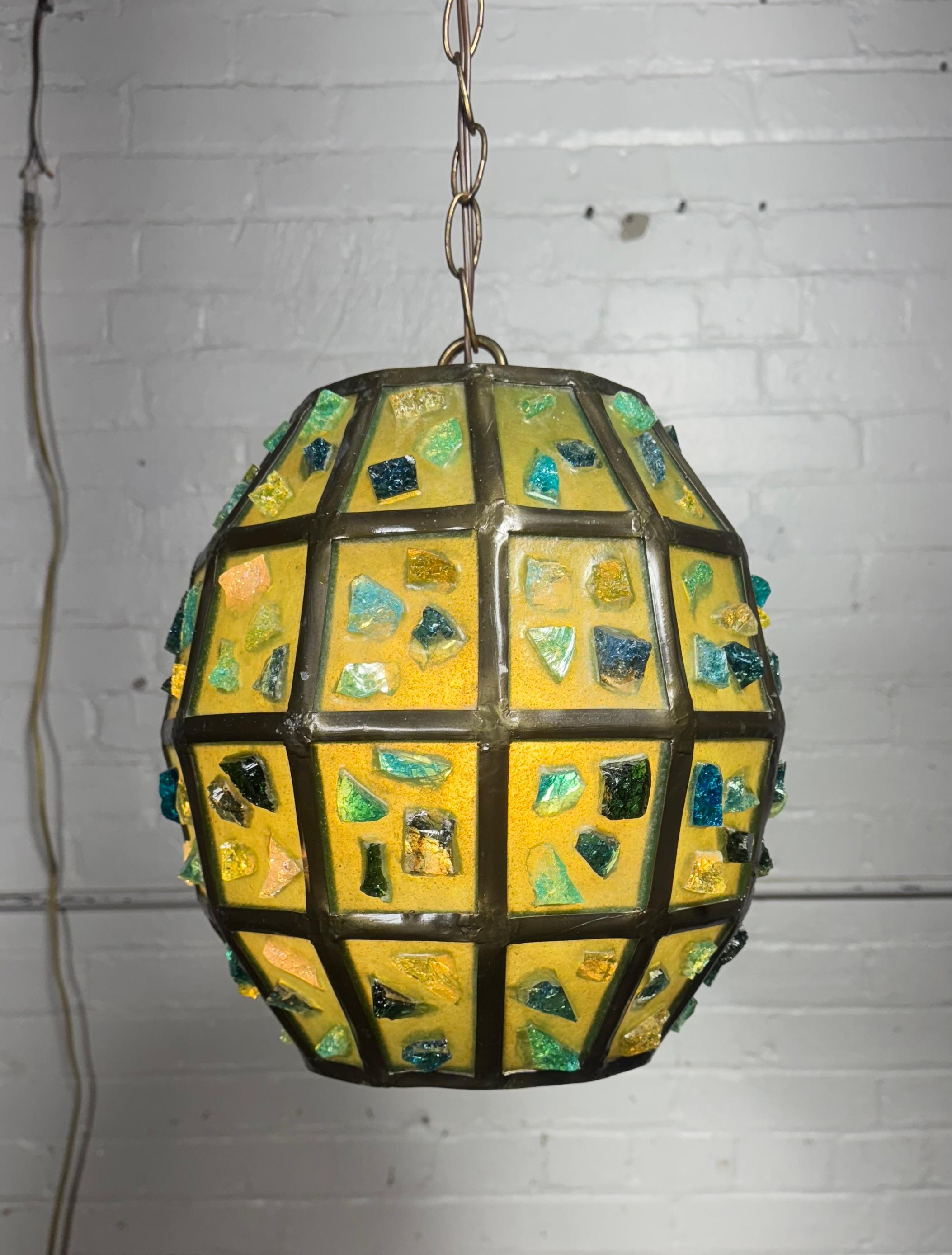 Felipe Delfinger attr. Modernist Brutalist Chunk Glass Hanging Pendant Lamps en vente 2