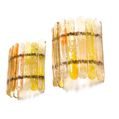 Felipe Delfinger Feders Baguette Art Glass Glistening Wall Sconces Mexico, 1970s