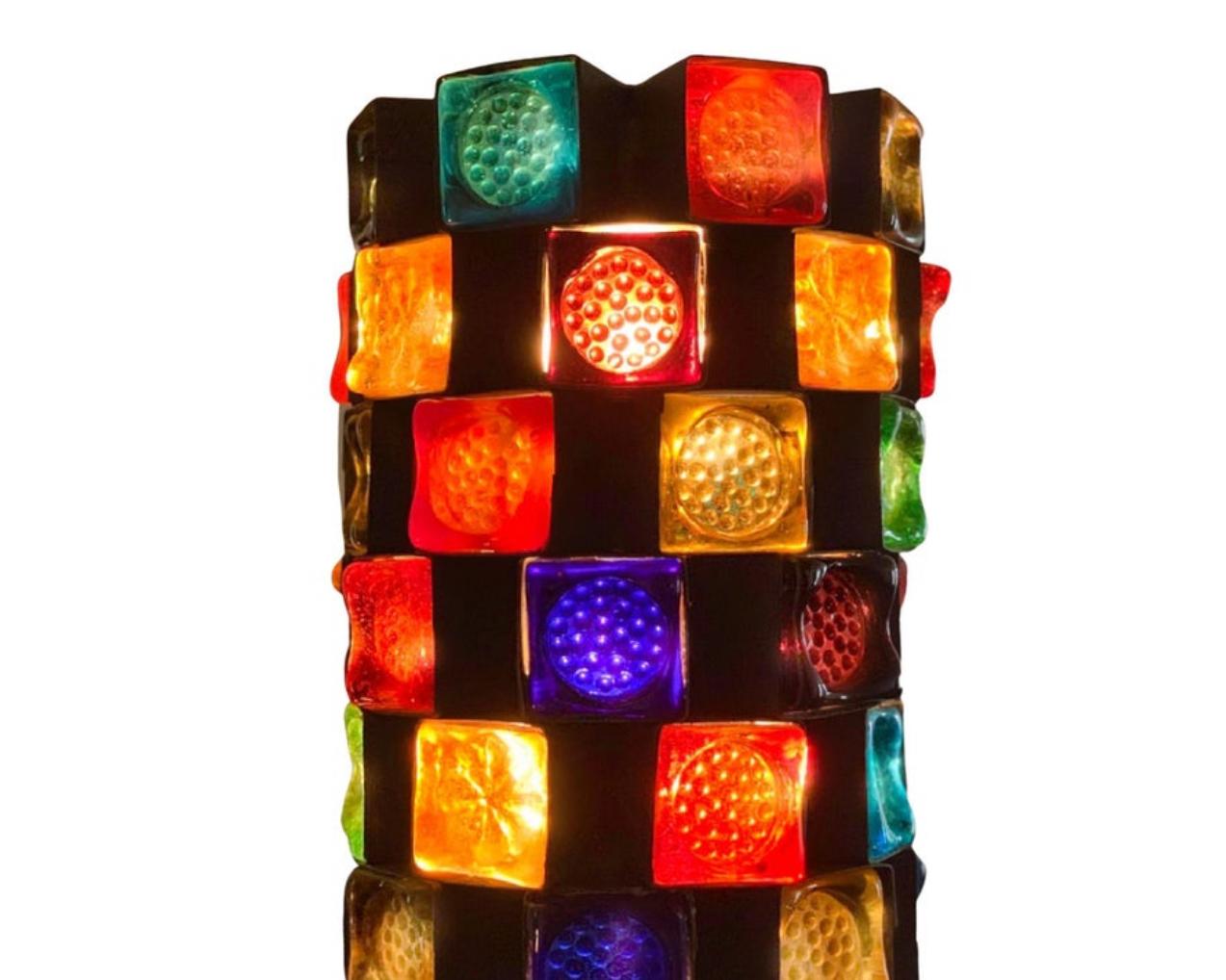 Felipe Delfinger for Feders Brutalist Metal & Stained Glass Pendant 1970s Mexico In Good Condition For Sale In Brooklyn, NY