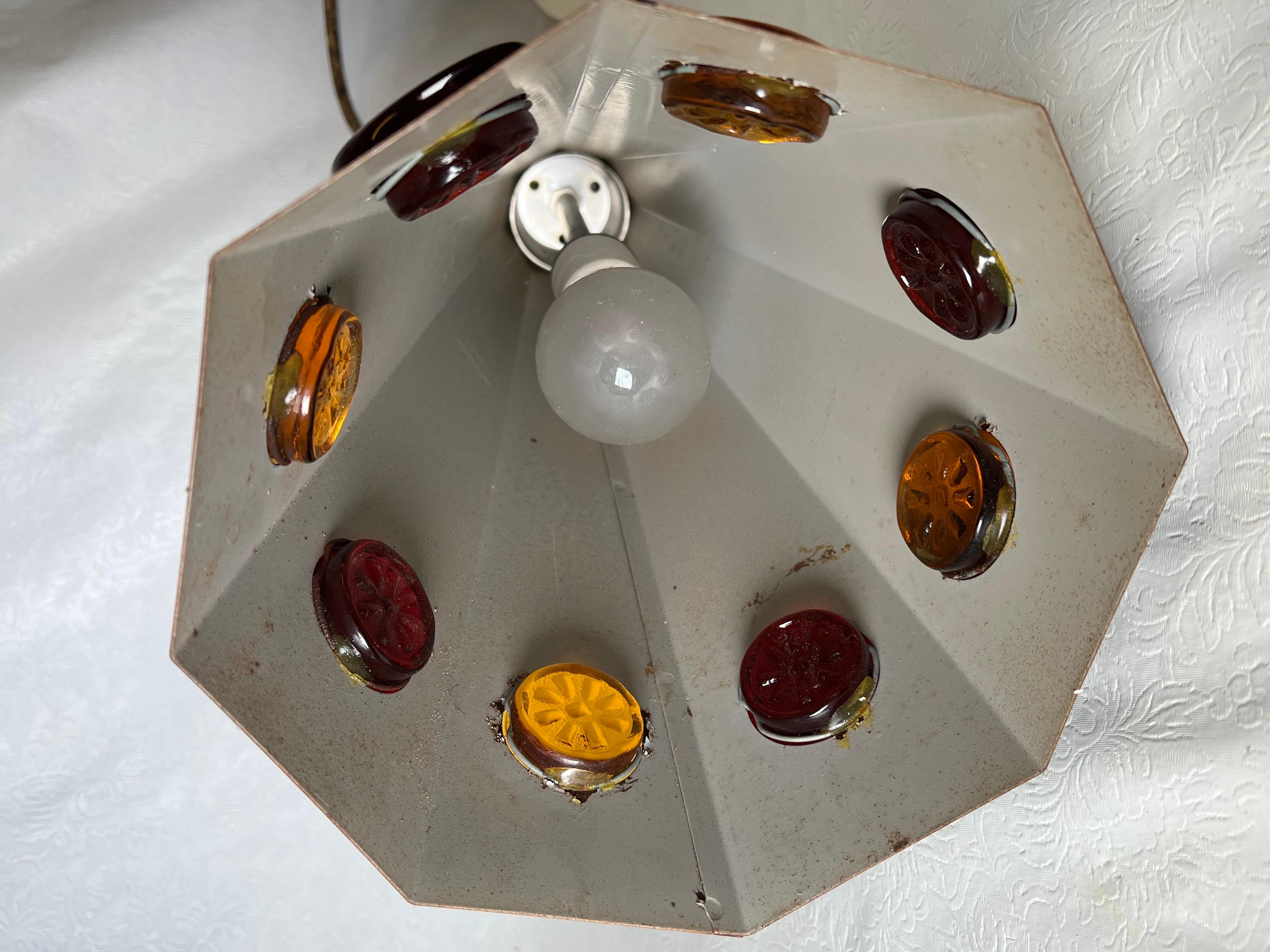 Felipe Delfinger Style Cone Shape Metal and Art Glass Pendant Light For Sale 4