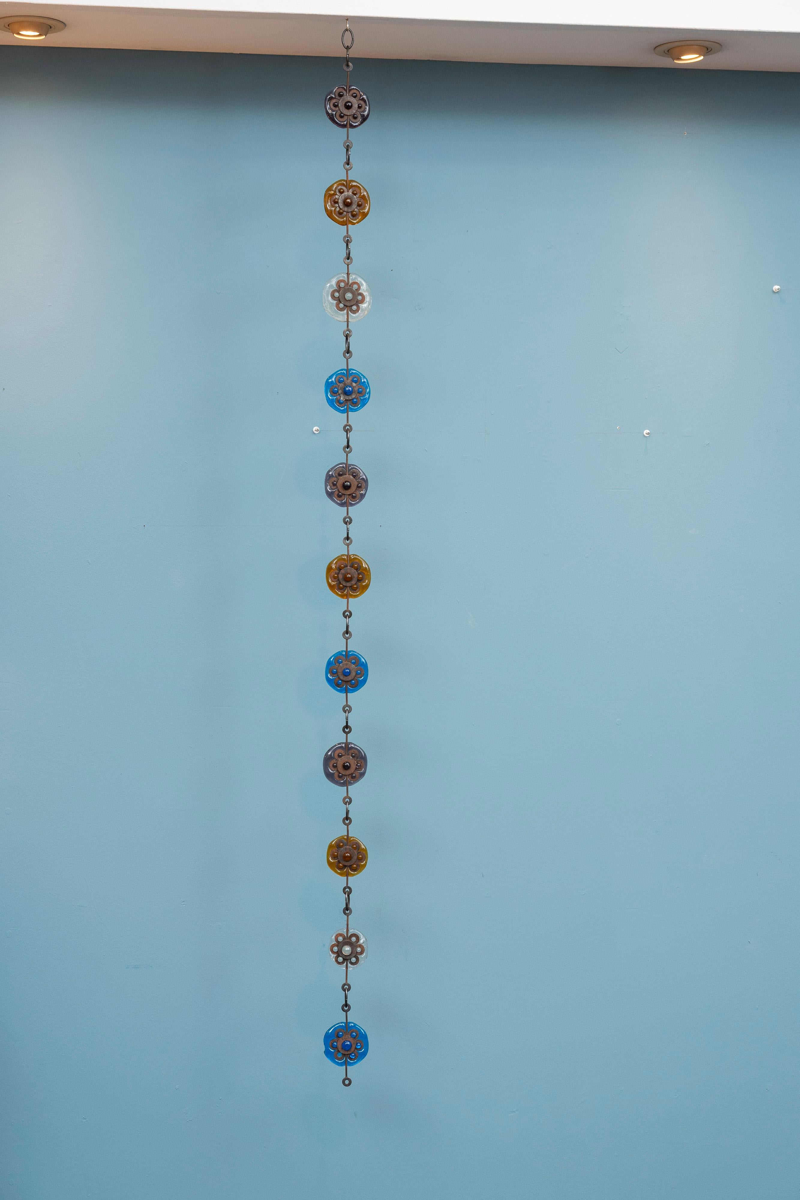 Felipe Delfinger böhmische Kunst Glas Sun Catcher, U.S.A. Schöne Wand hängen oder Fenster Kunst in Schmiedeeisen und geblasenem Glas. 