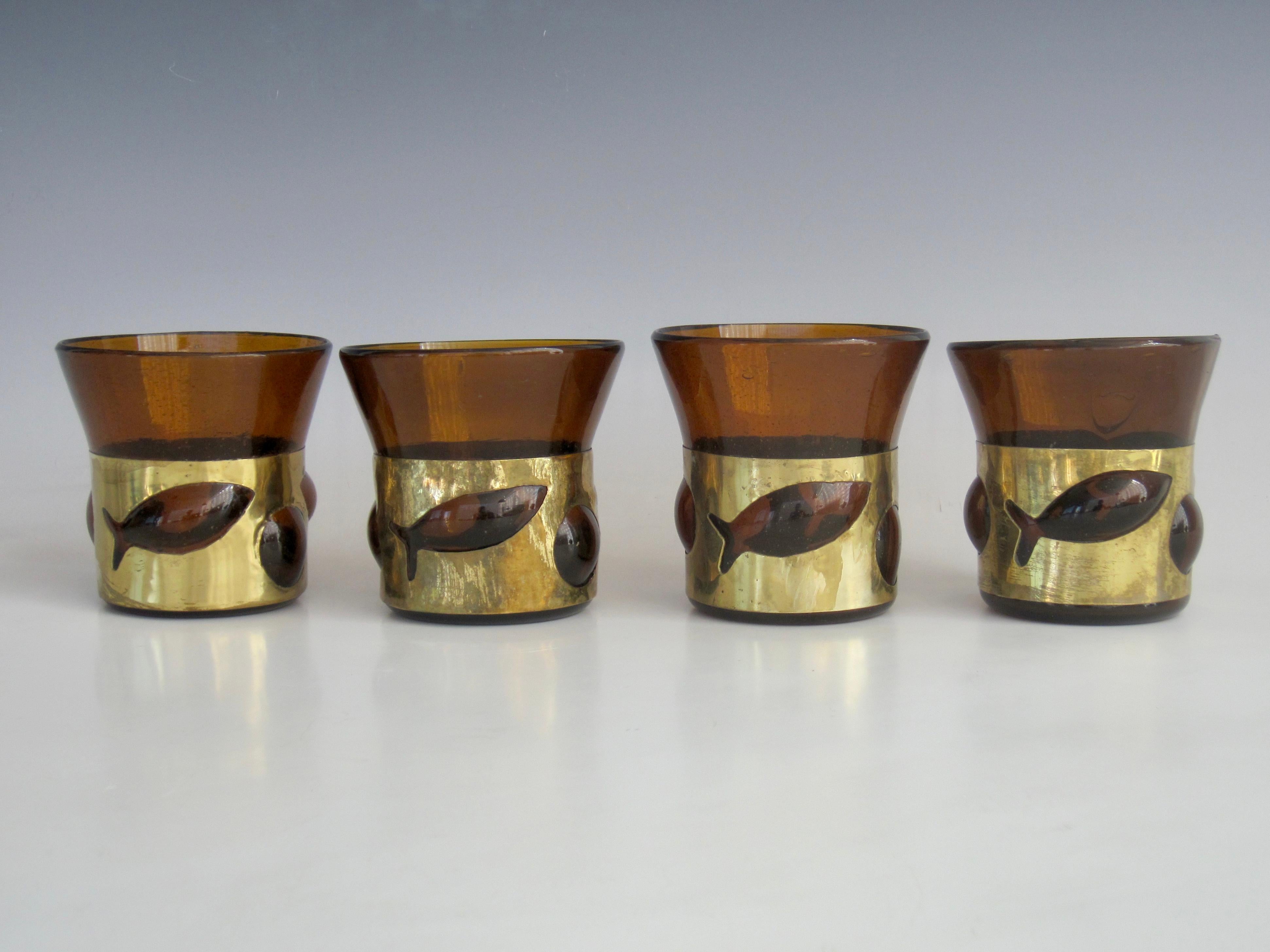 20th Century Felipe Derflinger Caged Amber Cocktail Glasses, Set of 4