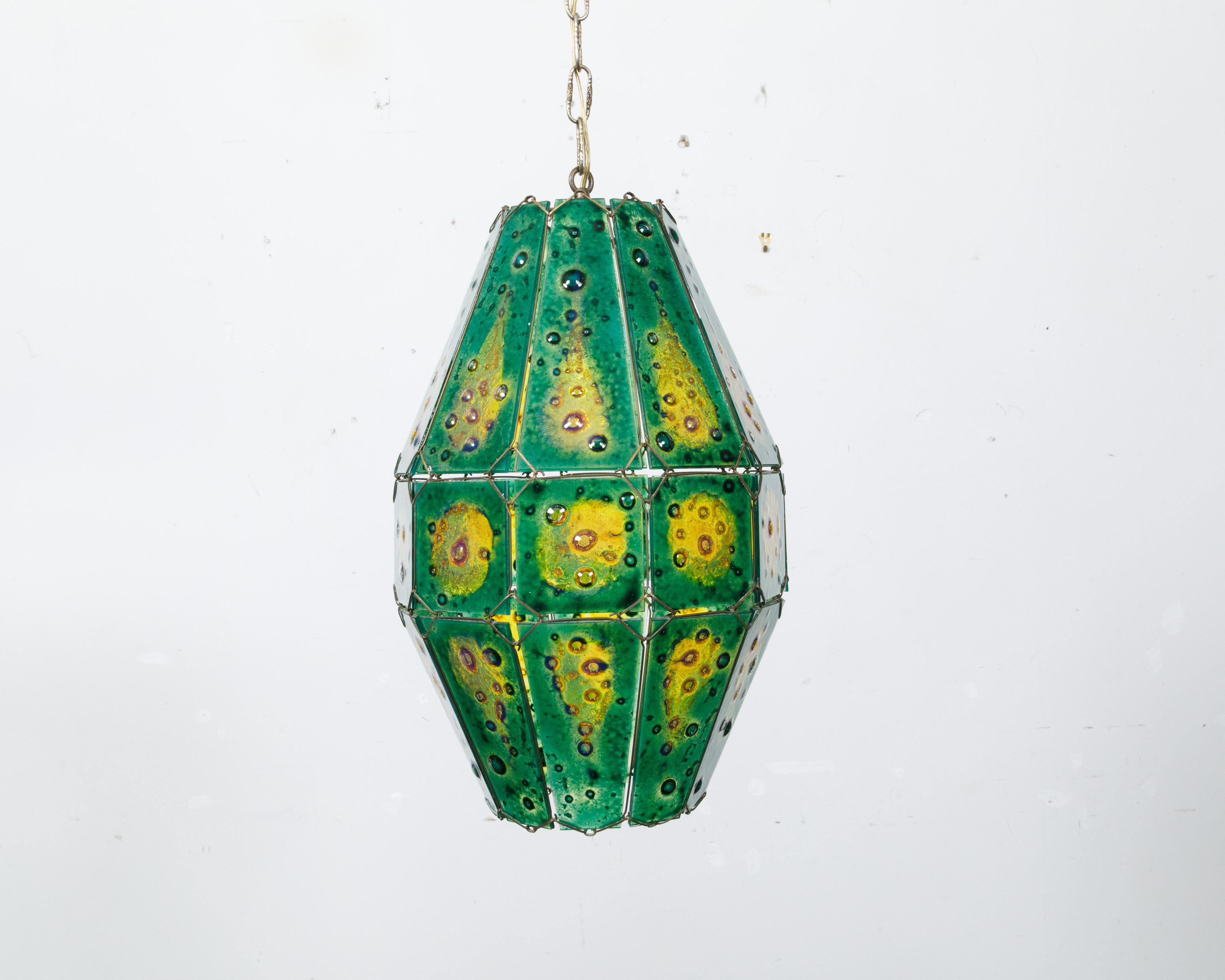 Felipe Derflingher Art Glass Pendant Light Fixture with Green and Yellow Tones For Sale 5