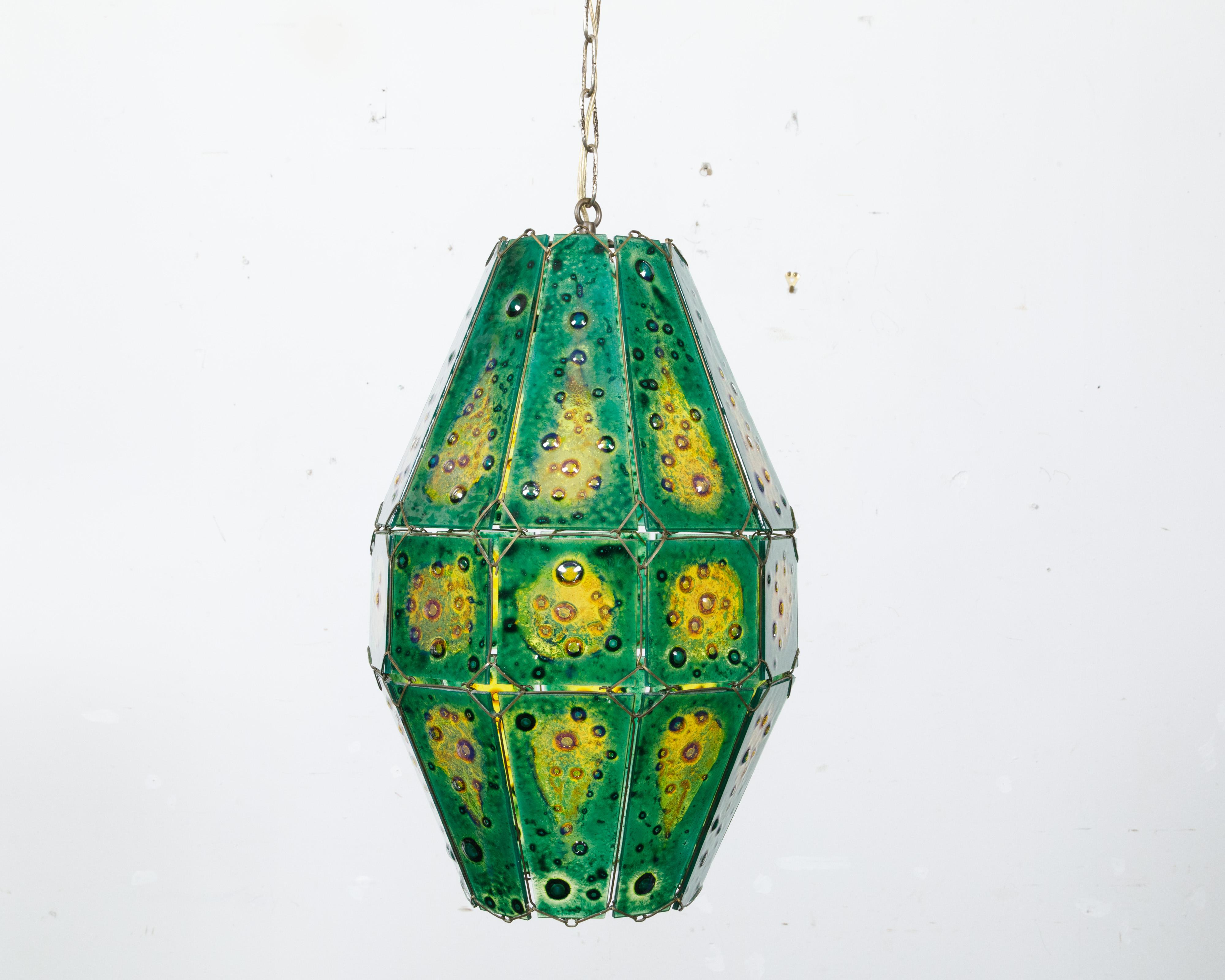 Felipe Derflingher Art Glass Pendant Light Fixture with Green and Yellow Tones For Sale 8