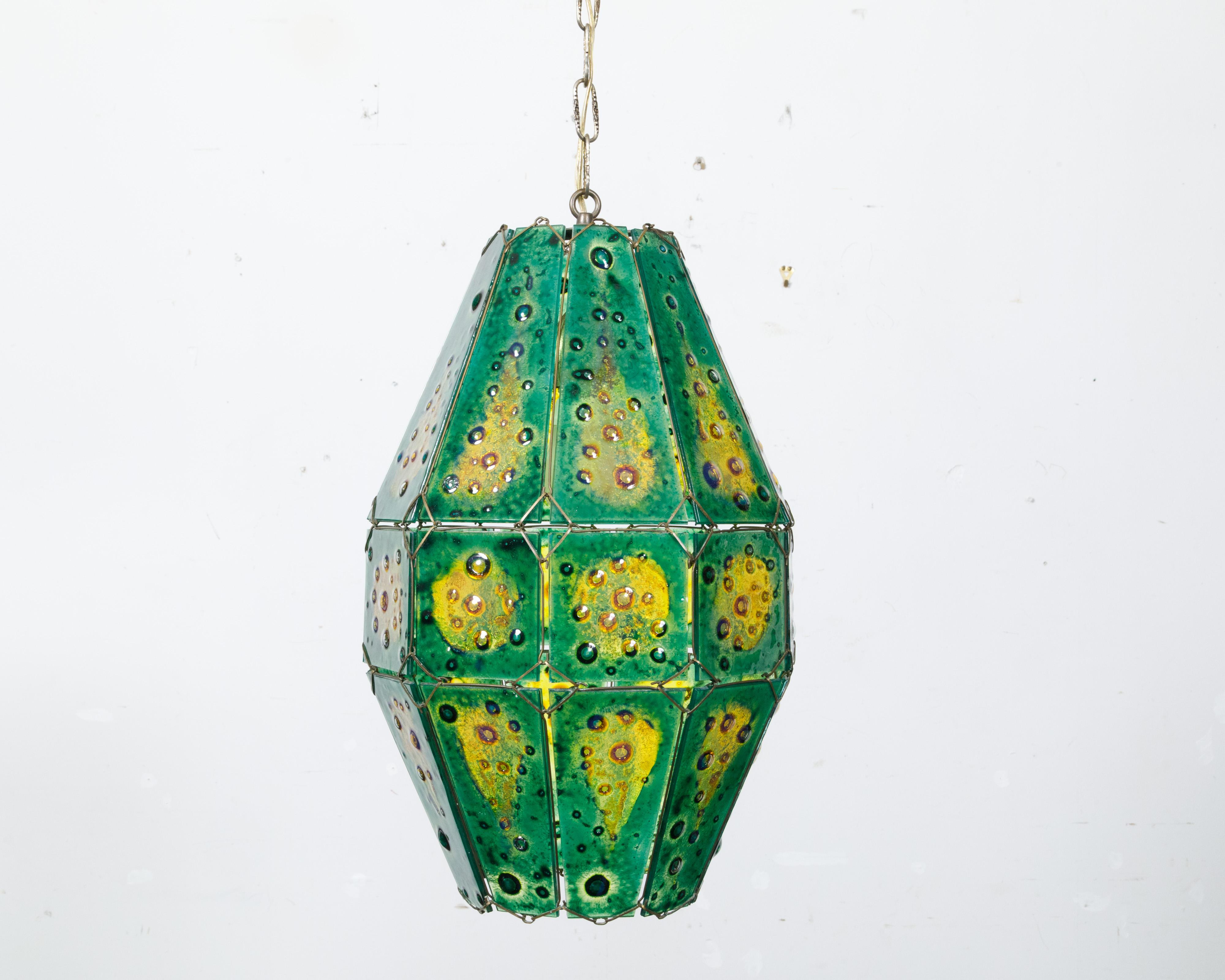 Felipe Derflingher Art Glass Pendant Light Fixture with Green and Yellow Tones For Sale 9