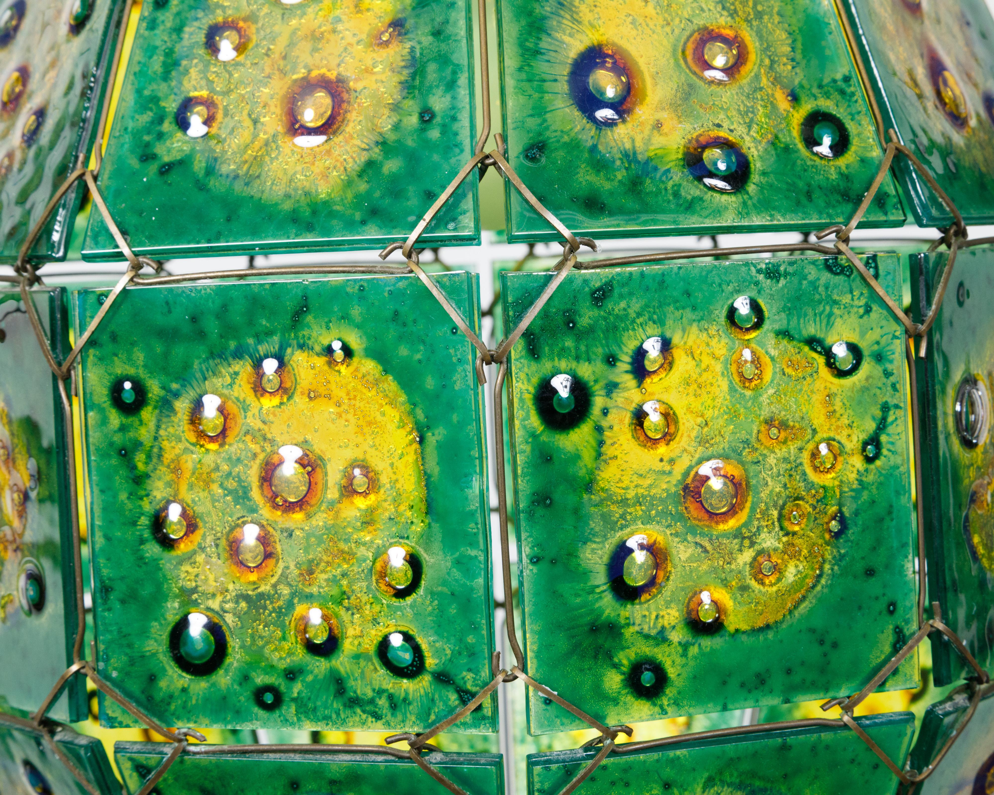Felipe Derflingher Art Glass Pendant Light Fixture with Green and Yellow Tones In Good Condition For Sale In Atlanta, GA