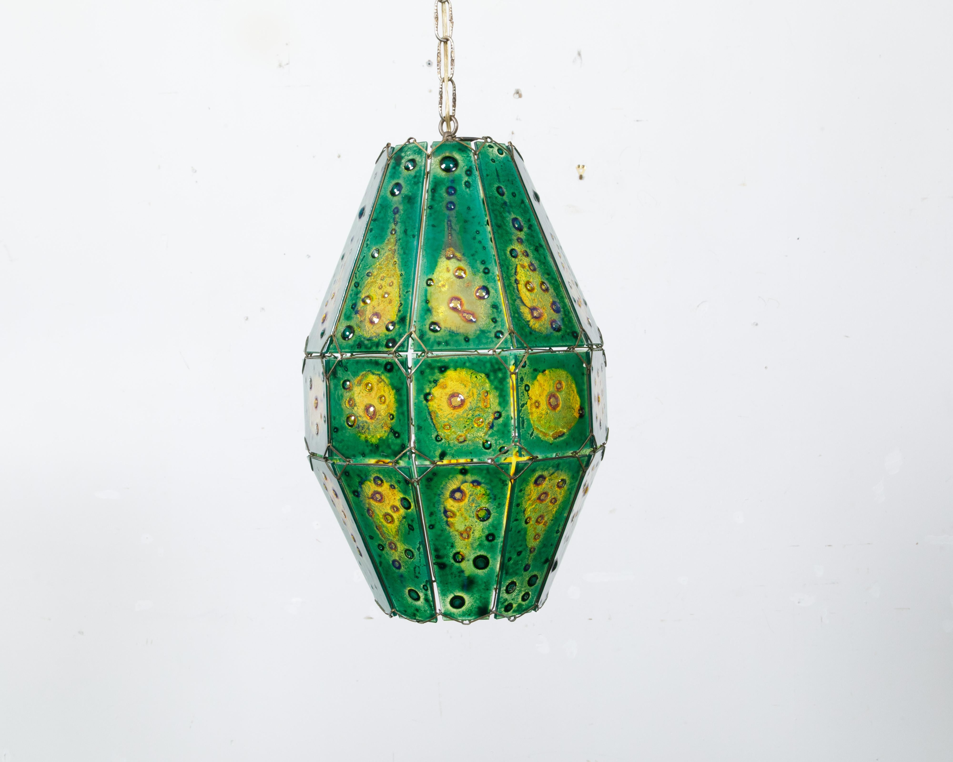 Felipe Derflingher Art Glass Pendant Light Fixture with Green and Yellow Tones For Sale 2