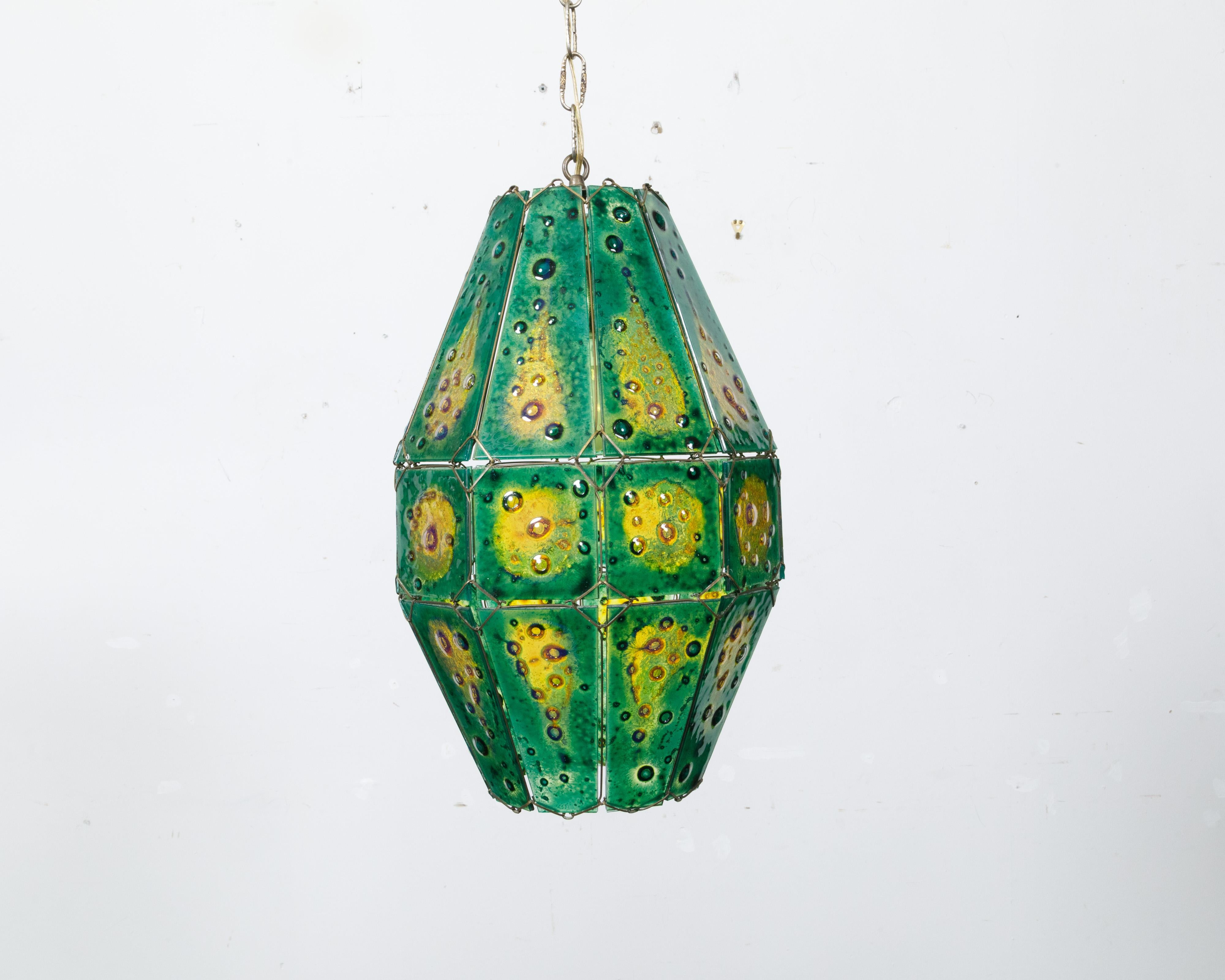 Felipe Derflingher Art Glass Pendant Light Fixture with Green and Yellow Tones For Sale 3